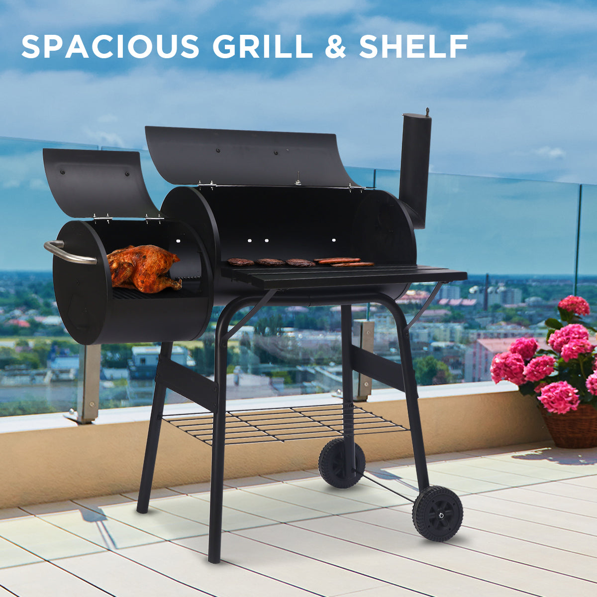 Wallaroo 2-in-1 Outdoor Barbecue Grill & Offset Smoker V240-BBQ-DS35-B