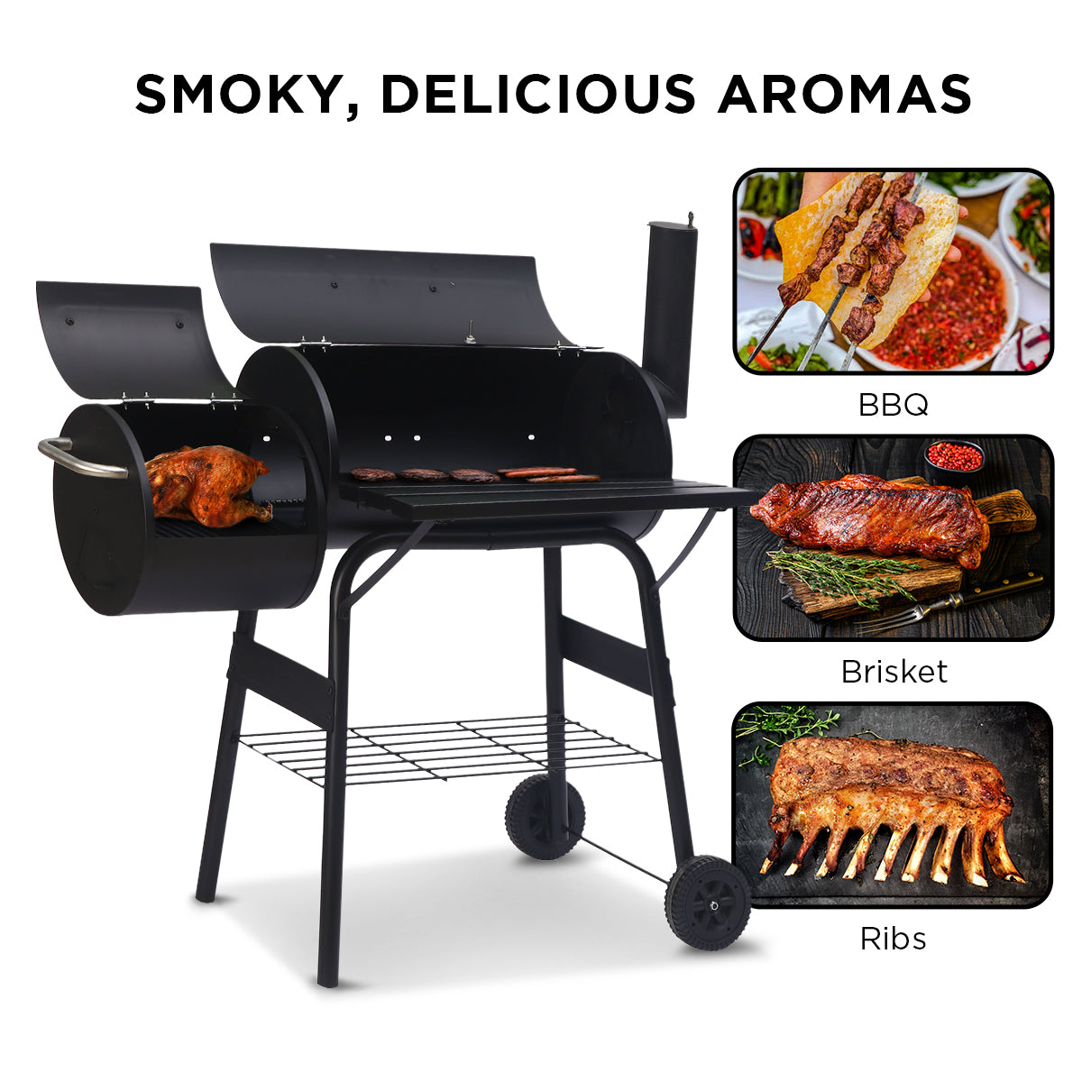 Wallaroo 2-in-1 Outdoor Barbecue Grill & Offset Smoker V240-BBQ-DS35-B