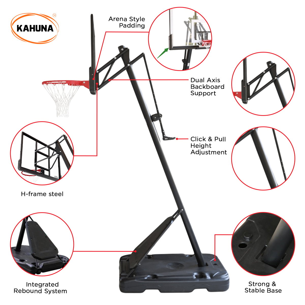 Kahuna Portable Basketball Hoop System 2.3 to 3.05m for Kids & Adults V240-BBS-ZY-029-54