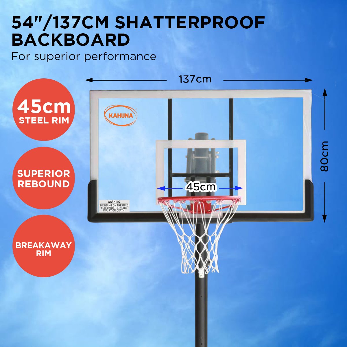 Kahuna Portable Basketball Hoop System 2.3 to 3.05m for Kids & Adults V240-BBS-ZY-029-54