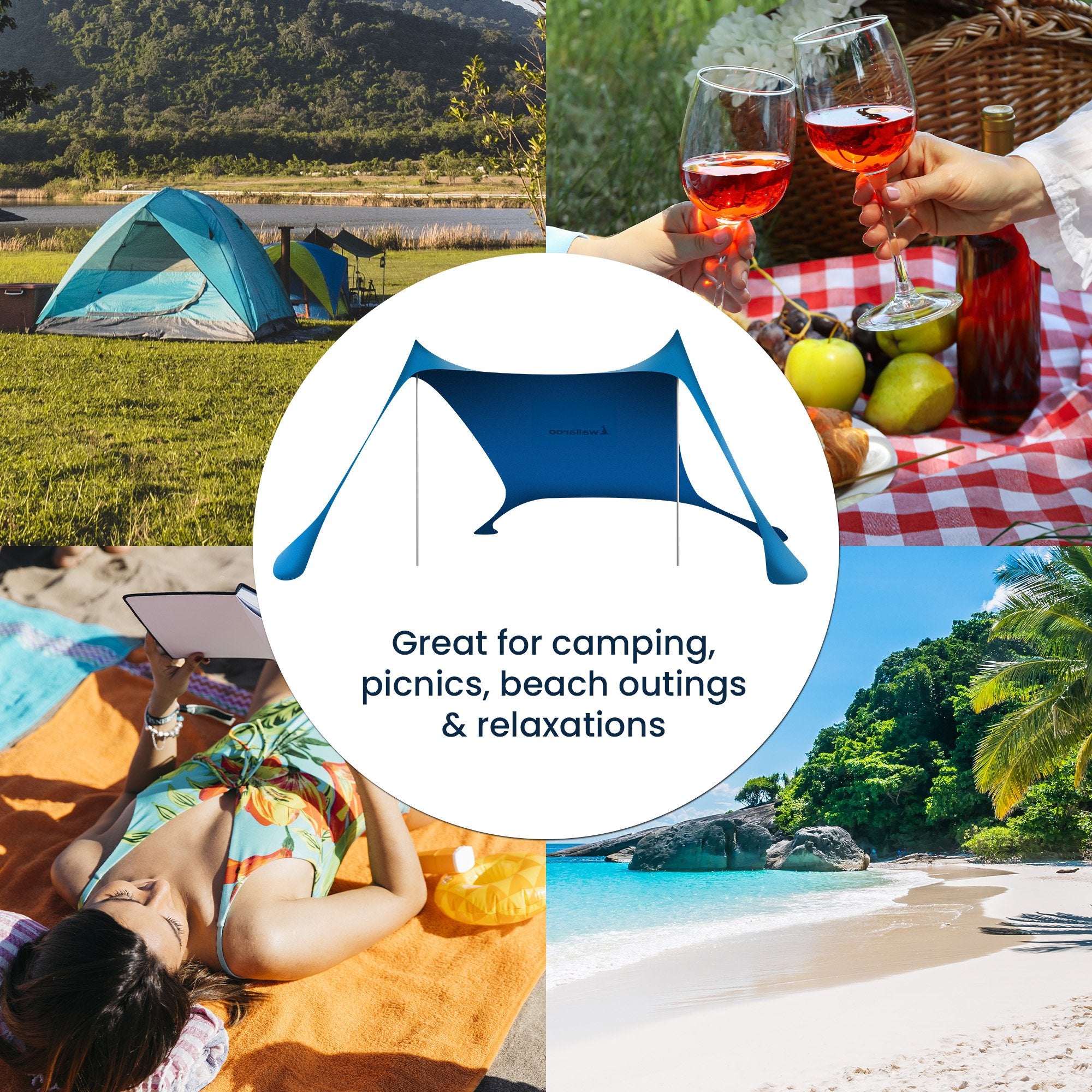 Wallaroo Beach Tent Canopy Sunshade 2m X 2m - Blue V240-BCH-TNT-2X2-BU