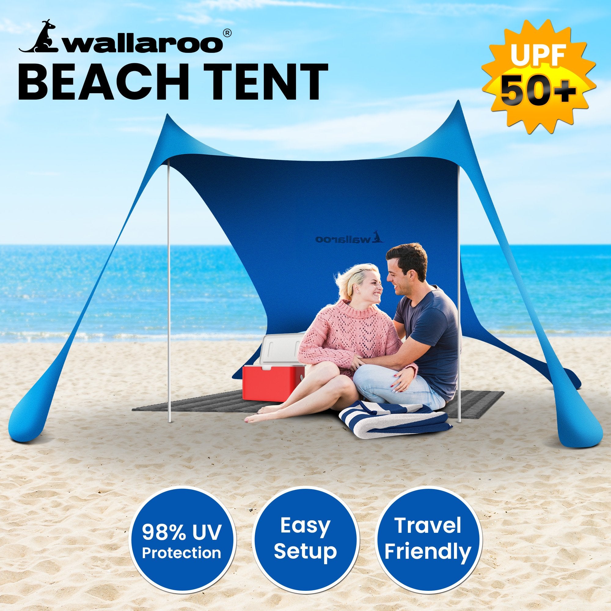 Wallaroo Beach Tent Canopy Sunshade 2m X 2m - Blue V240-BCH-TNT-2X2-BU