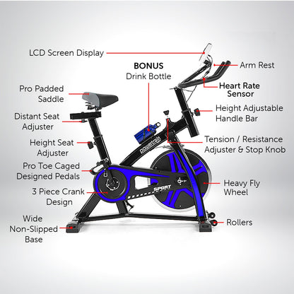 Powertrain Home Gym Flywheel Exercise Spin Bike - Blue V240-BKE-XJJ-91-BU