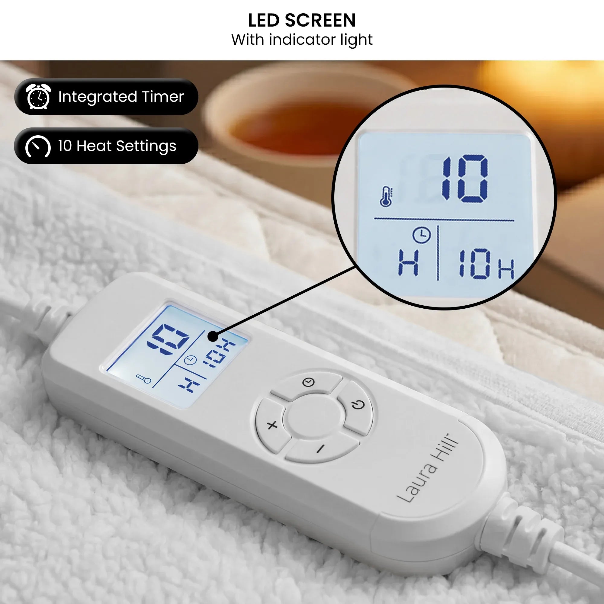 Laura Hill Double Electric Heated Underlay Blanket Fleecy Fabric with Timer V240-BKT-FLC-CRM-DB
