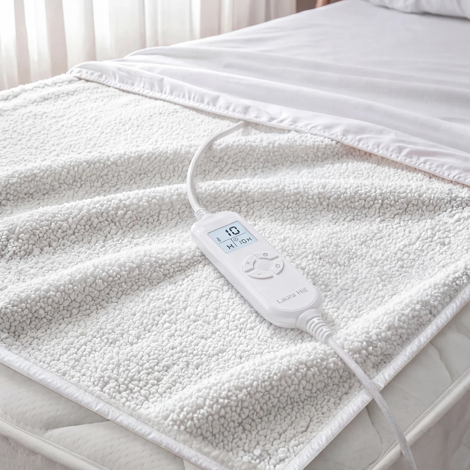 Laura Hill Single Electric Heated Underlay Blanket Fleecy Fabric with Timer V240-BKT-FLC-CRM-SN