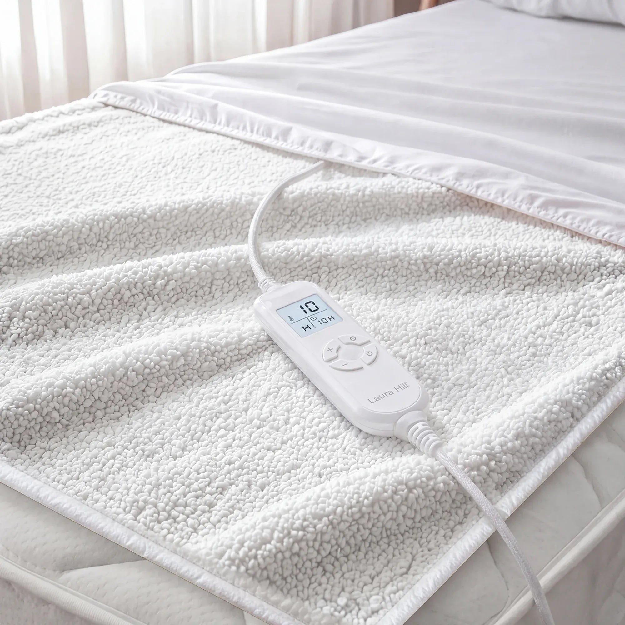 Laura Hill Single Electric Heated Underlay Blanket Fleecy Fabric with Timer V240-BKT-FLC-CRM-SN
