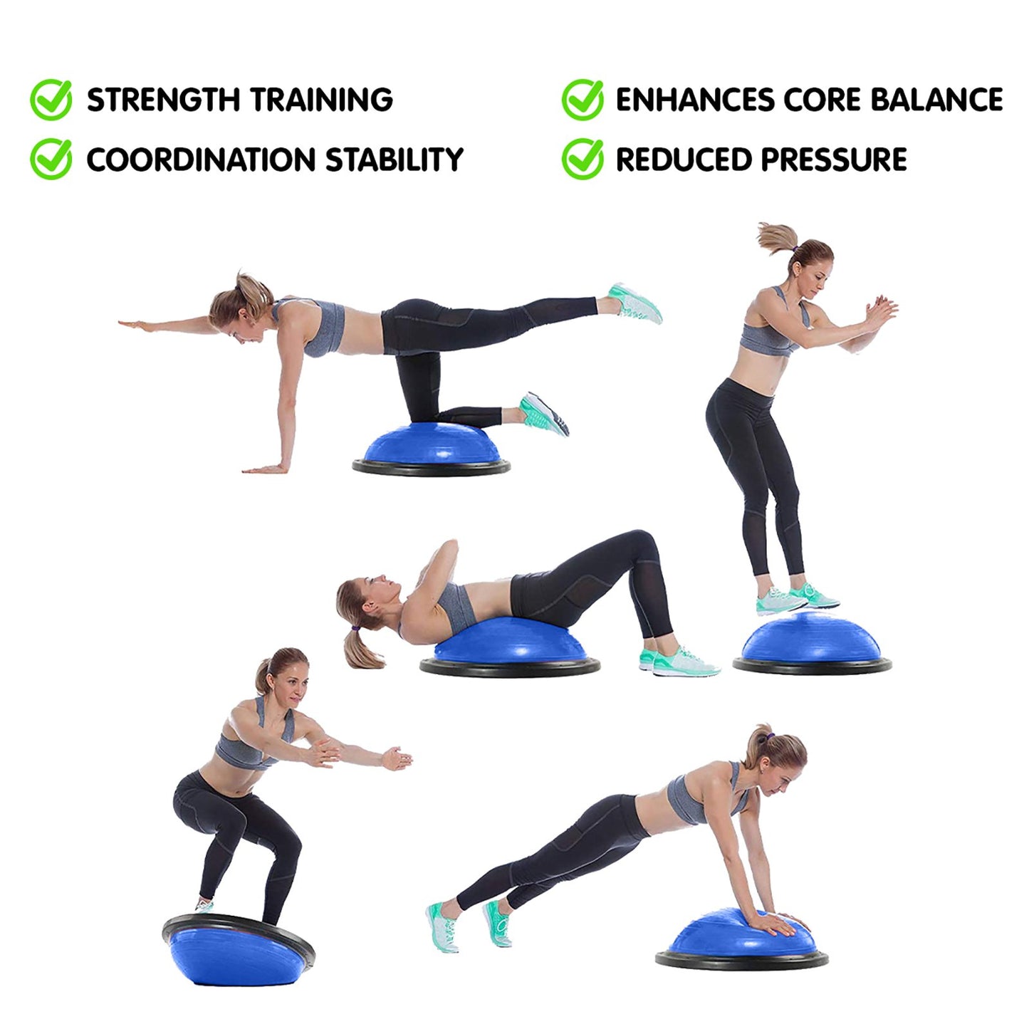 Powertrain Fitness Yoga Ball Home Gym Workout Balance Trainer Blue V240-BOS-BAL-BU