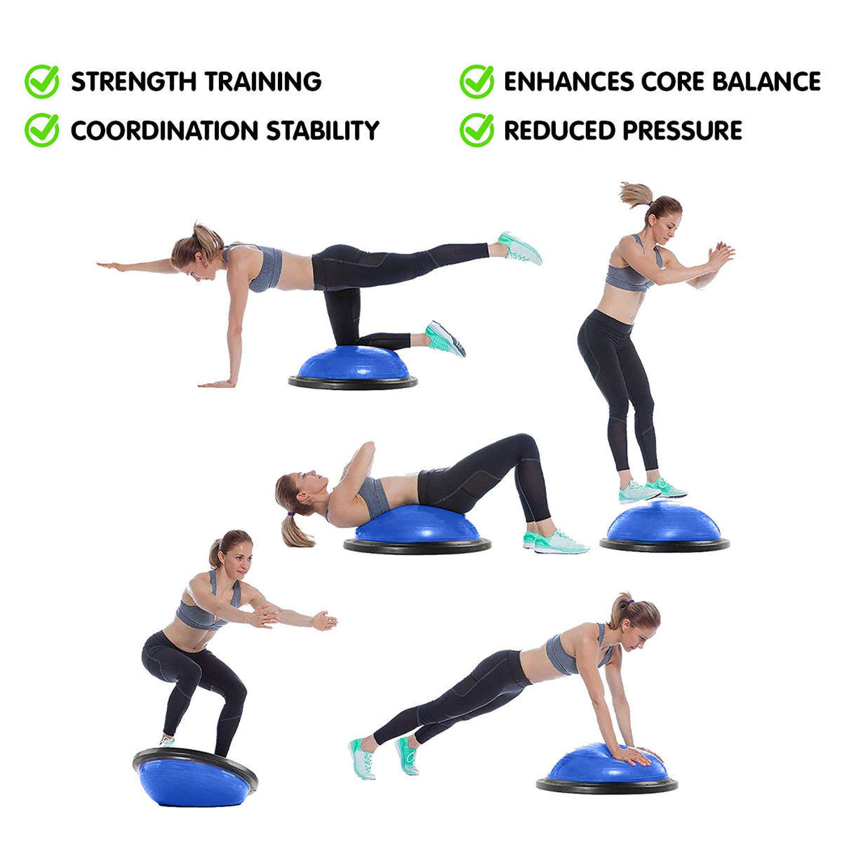Powertrain Fitness Yoga Ball Home Gym Workout Balance Trainer Blue V240-BOS-BAL-BU