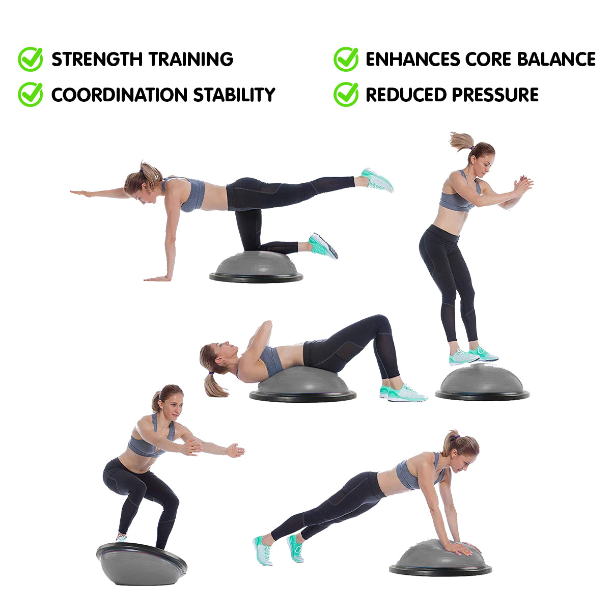 Powertrain Fitness Yoga Ball Home Gym Workout Balance Trainer Grey V240-BOS-BAL-GY