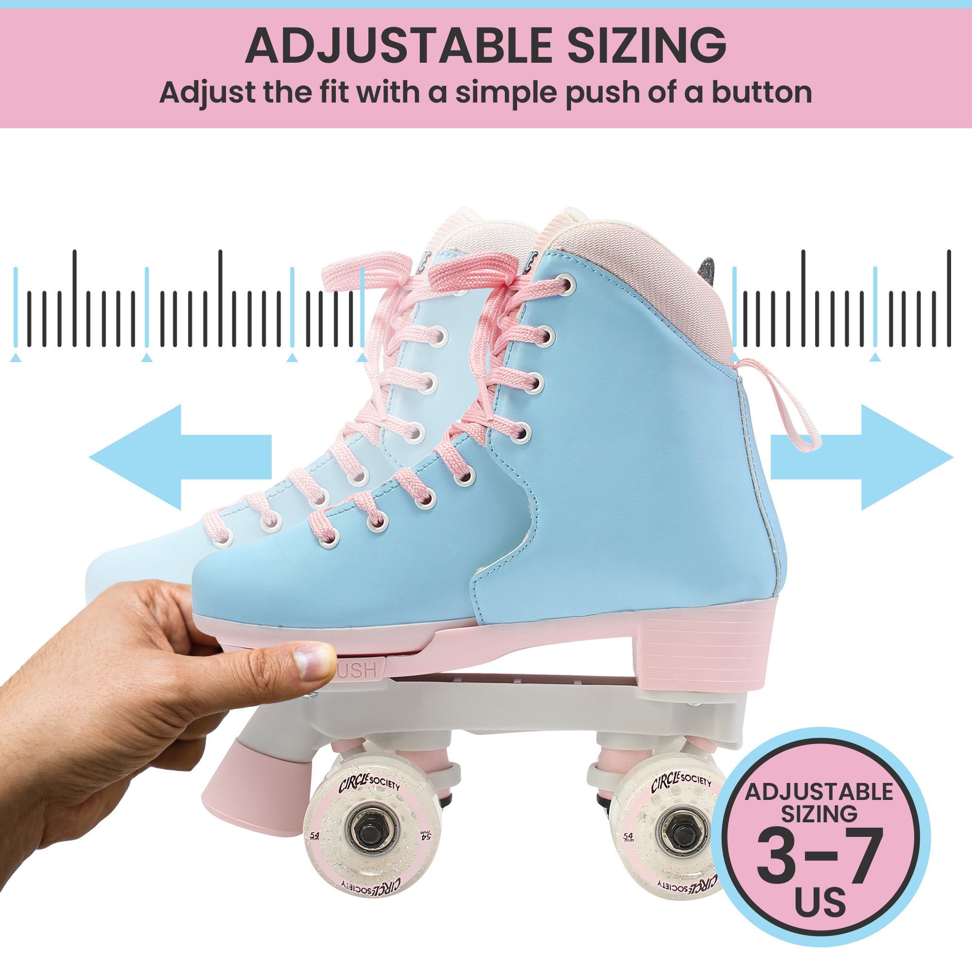 Circle Society Adjustable Kids Quad Roller Skates In Cotton Candy V240-BS-168294