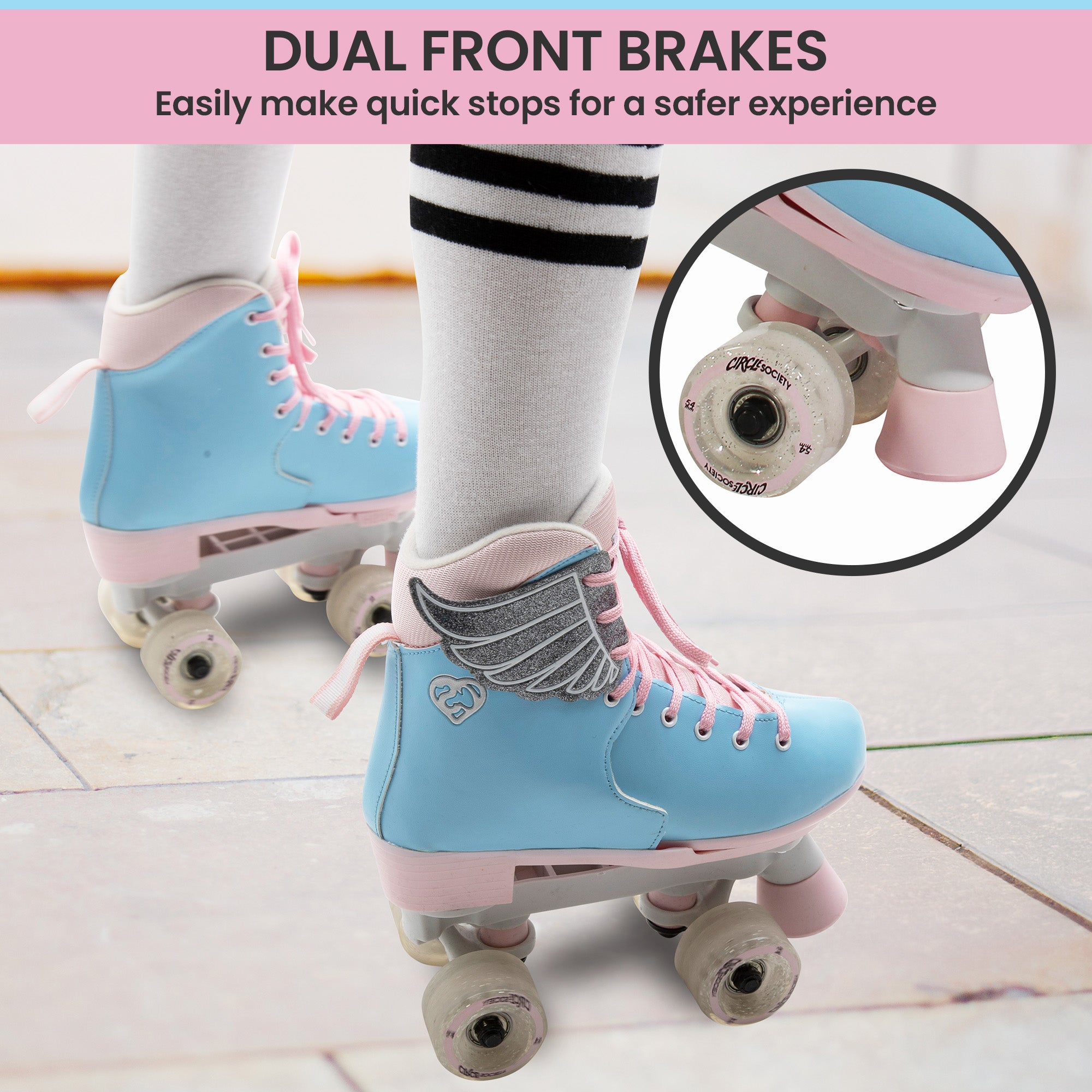 Circle Society Adjustable Kids Quad Roller Skates In Cotton Candy V240-BS-168294