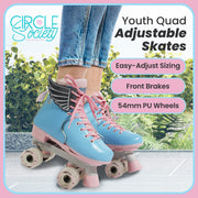 Circle Society Adjustable Kids Quad Roller Skates In Cotton Candy V240-BS-168294