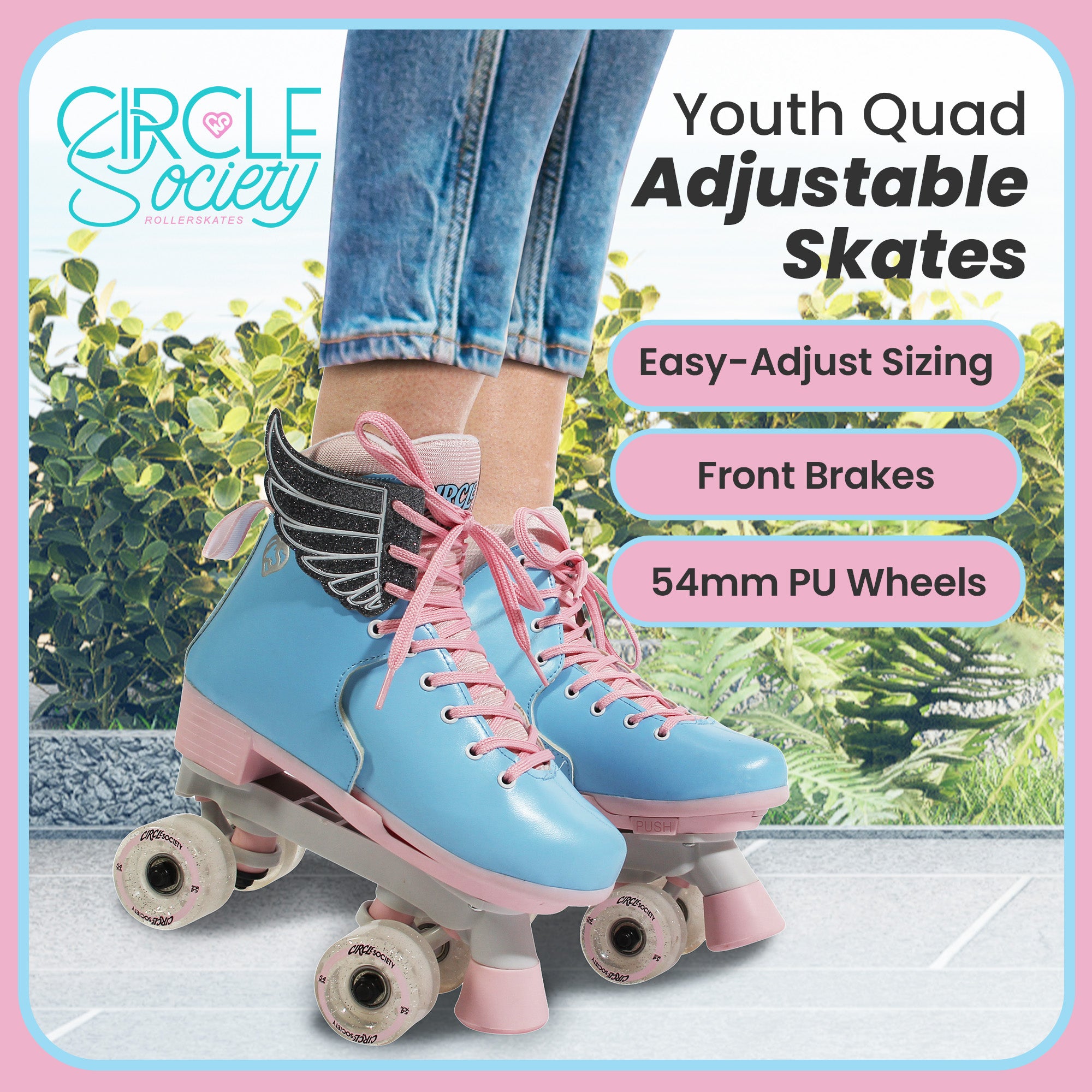 Circle Society Adjustable Kids Quad Roller Skates In Cotton Candy V240-BS-168294