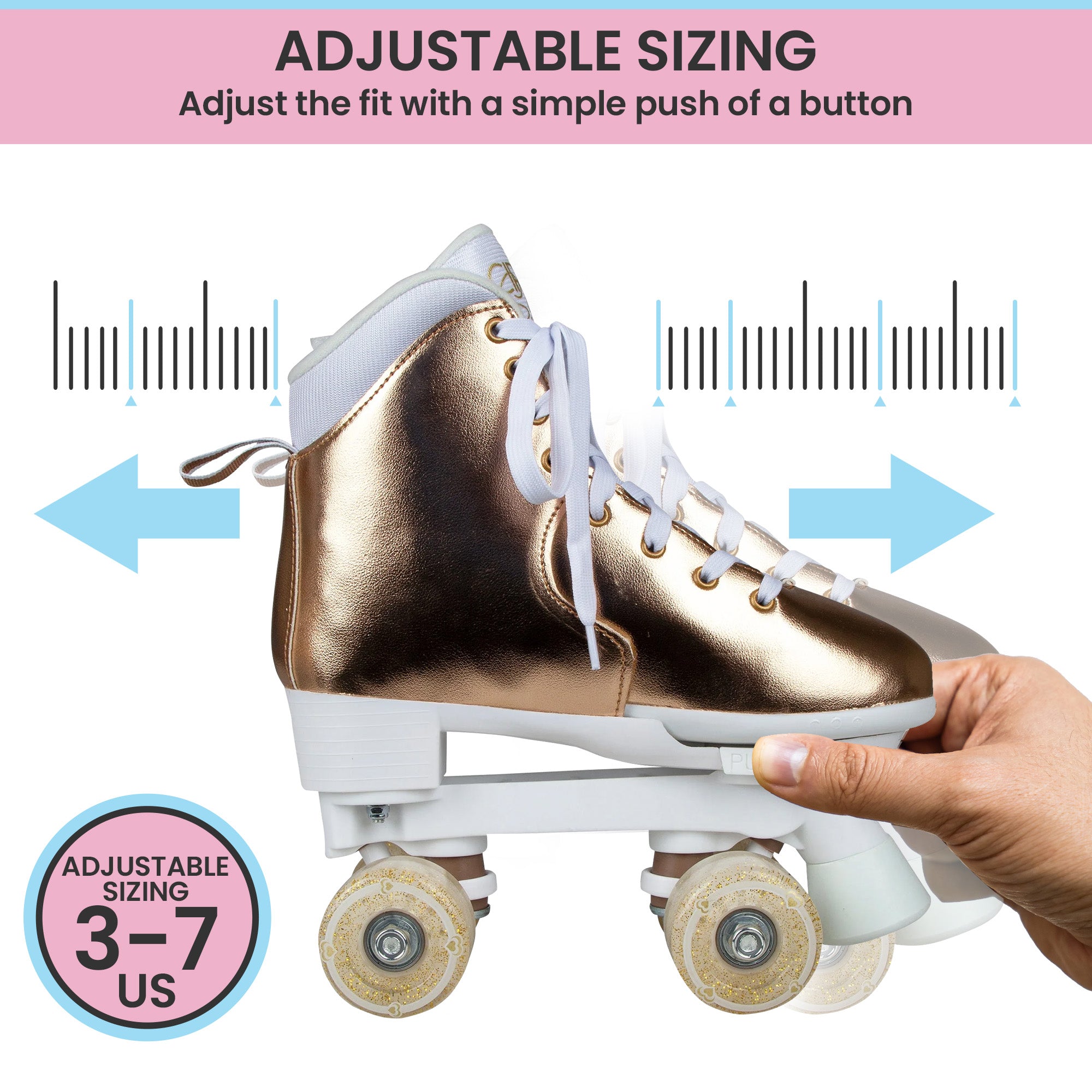 Circle Society Adjustable Quad Kids Roller Skates In Metallic Rose Gold V240-BS-171362
