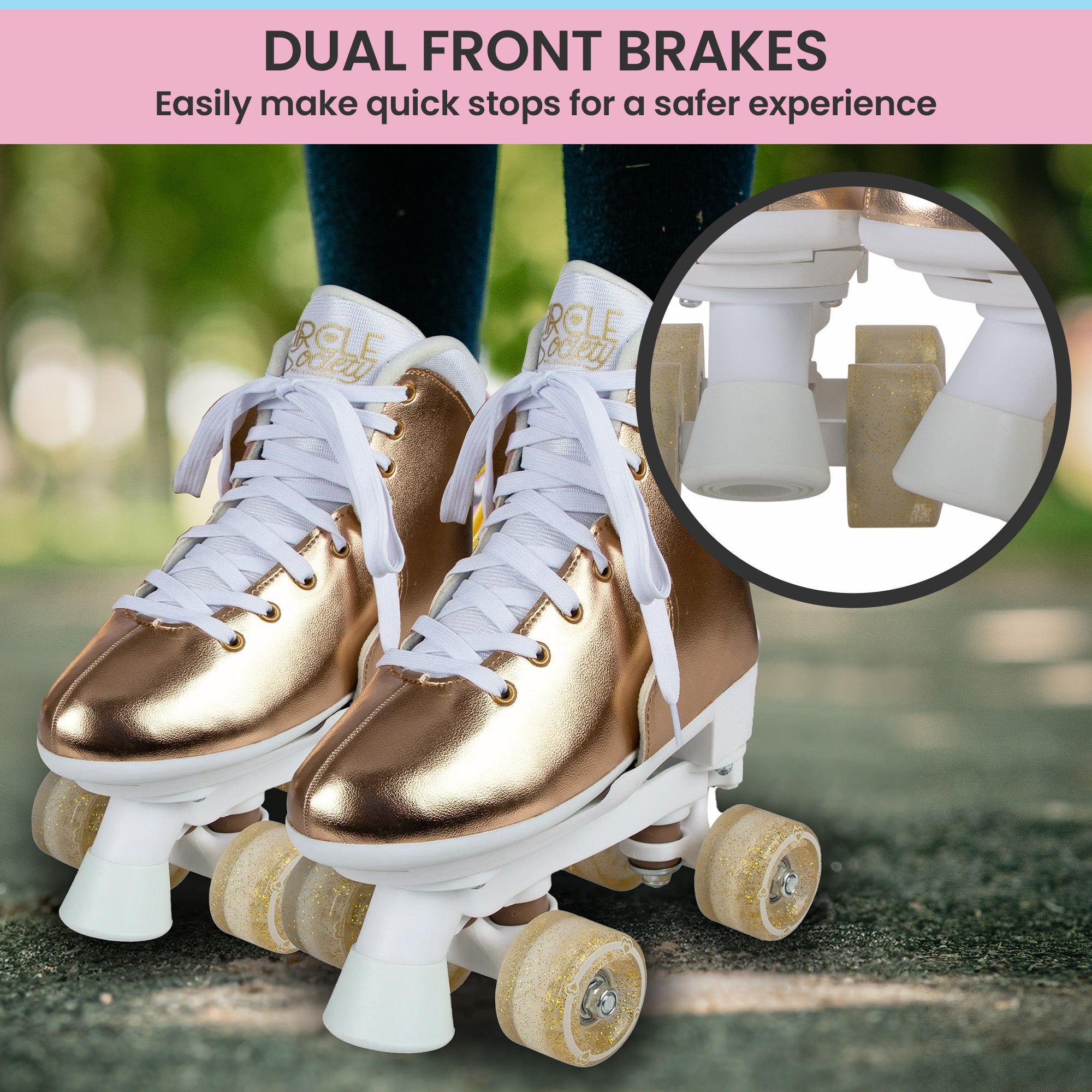 Circle Society Adjustable Quad Kids Roller Skates In Metallic Rose Gold V240-BS-171362