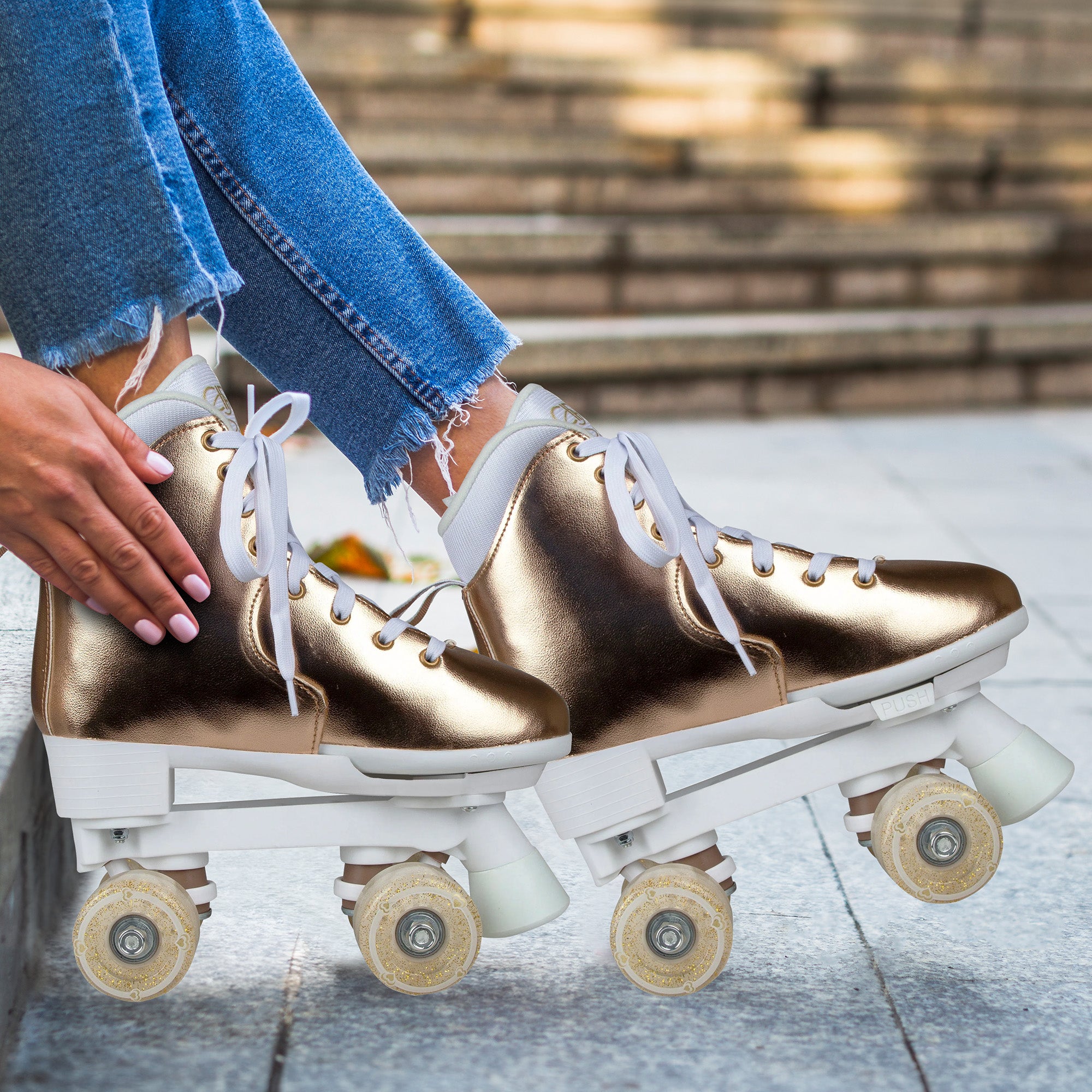 Circle Society Adjustable Quad Kids Roller Skates In Metallic Rose Gold V240-BS-171362