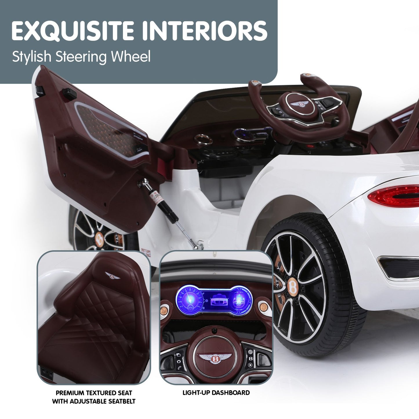 Kahuna Bentley Exp 12 Speed 6E Licensed Kids Ride On Electric Car Remote Control - White V240-CAR-BEN-WH
