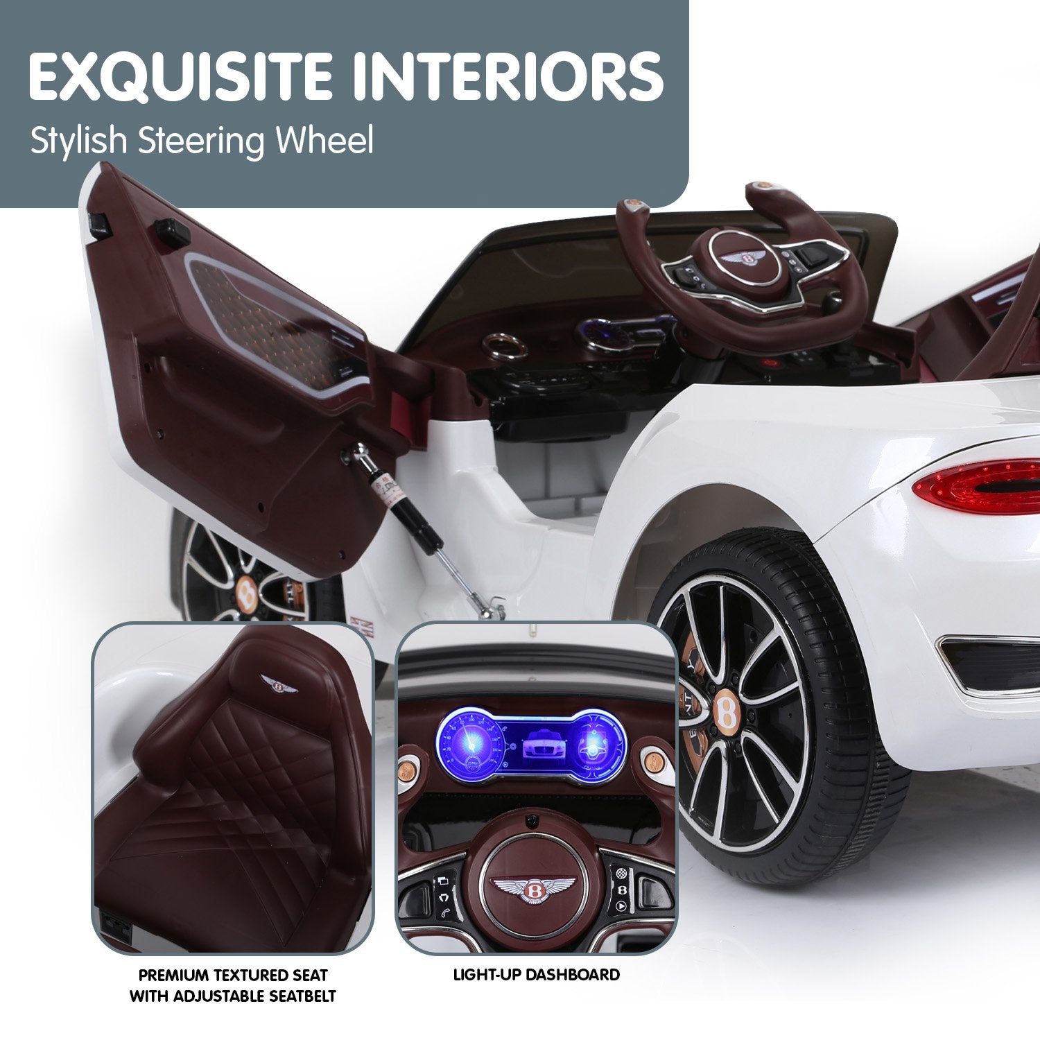 Kahuna Bentley Exp 12 Speed 6E Licensed Kids Ride On Electric Car Remote Control - White V240-CAR-BEN-WH