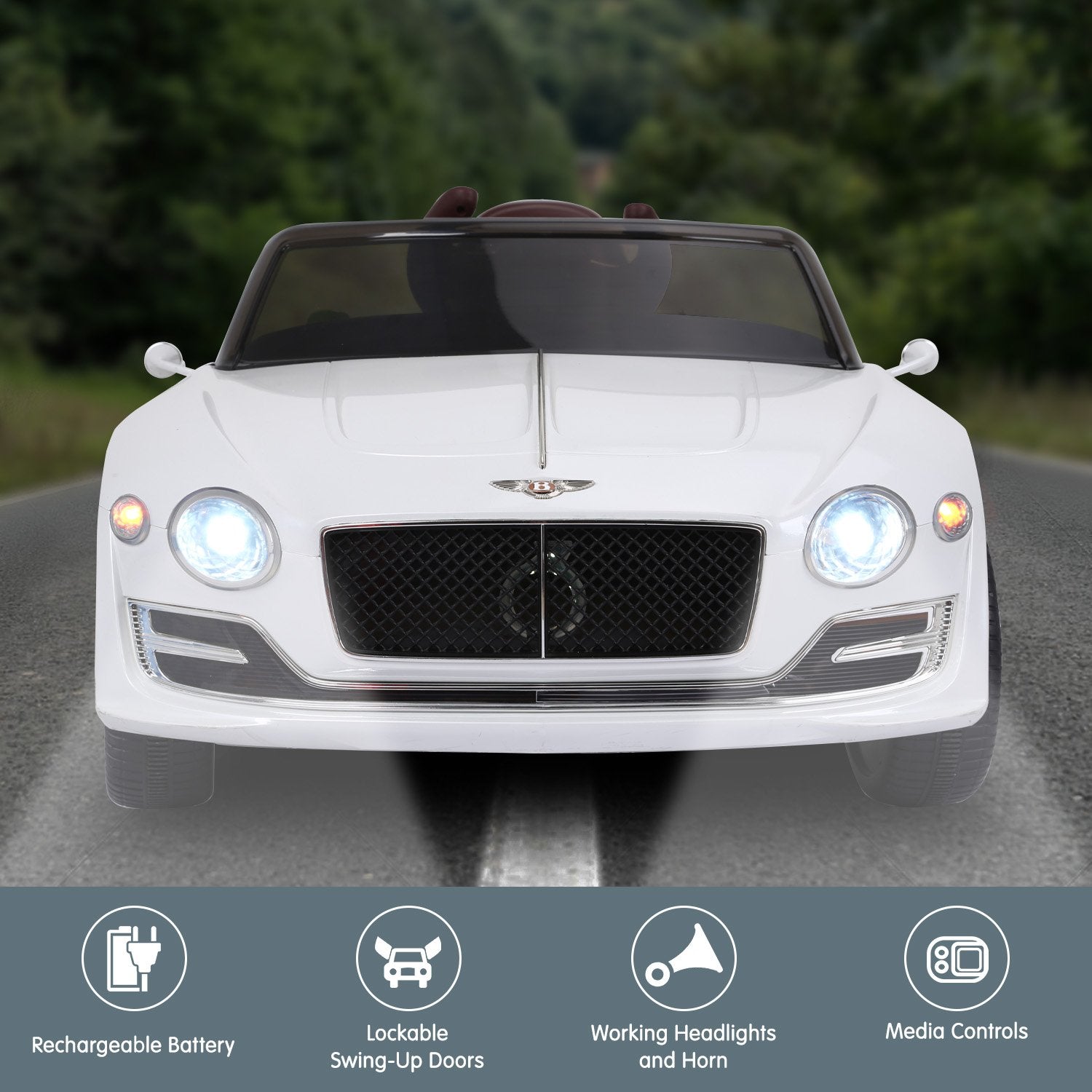 Kahuna Bentley Exp 12 Speed 6E Licensed Kids Ride On Electric Car Remote Control - White V240-CAR-BEN-WH