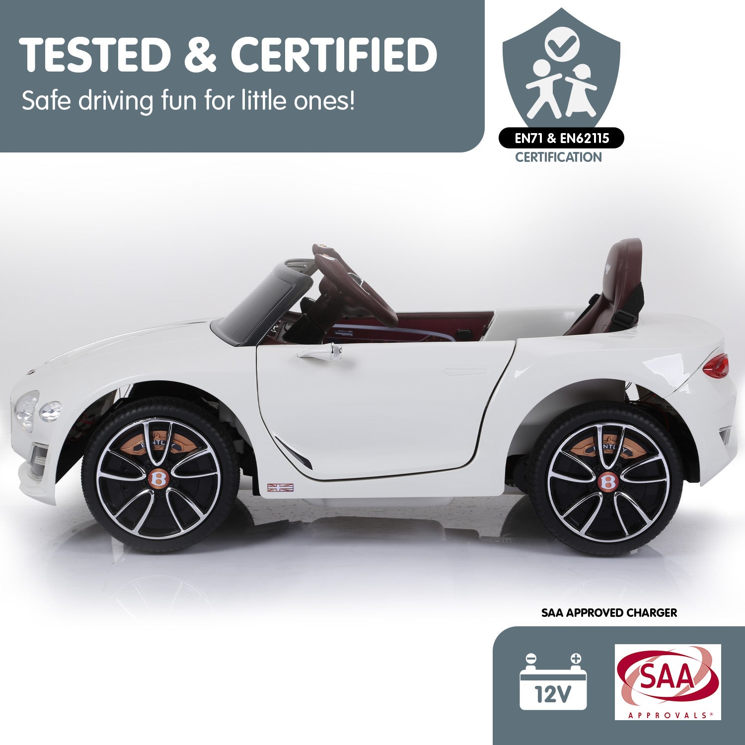 Kahuna Bentley Exp 12 Speed 6E Licensed Kids Ride On Electric Car Remote Control - White V240-CAR-BEN-WH