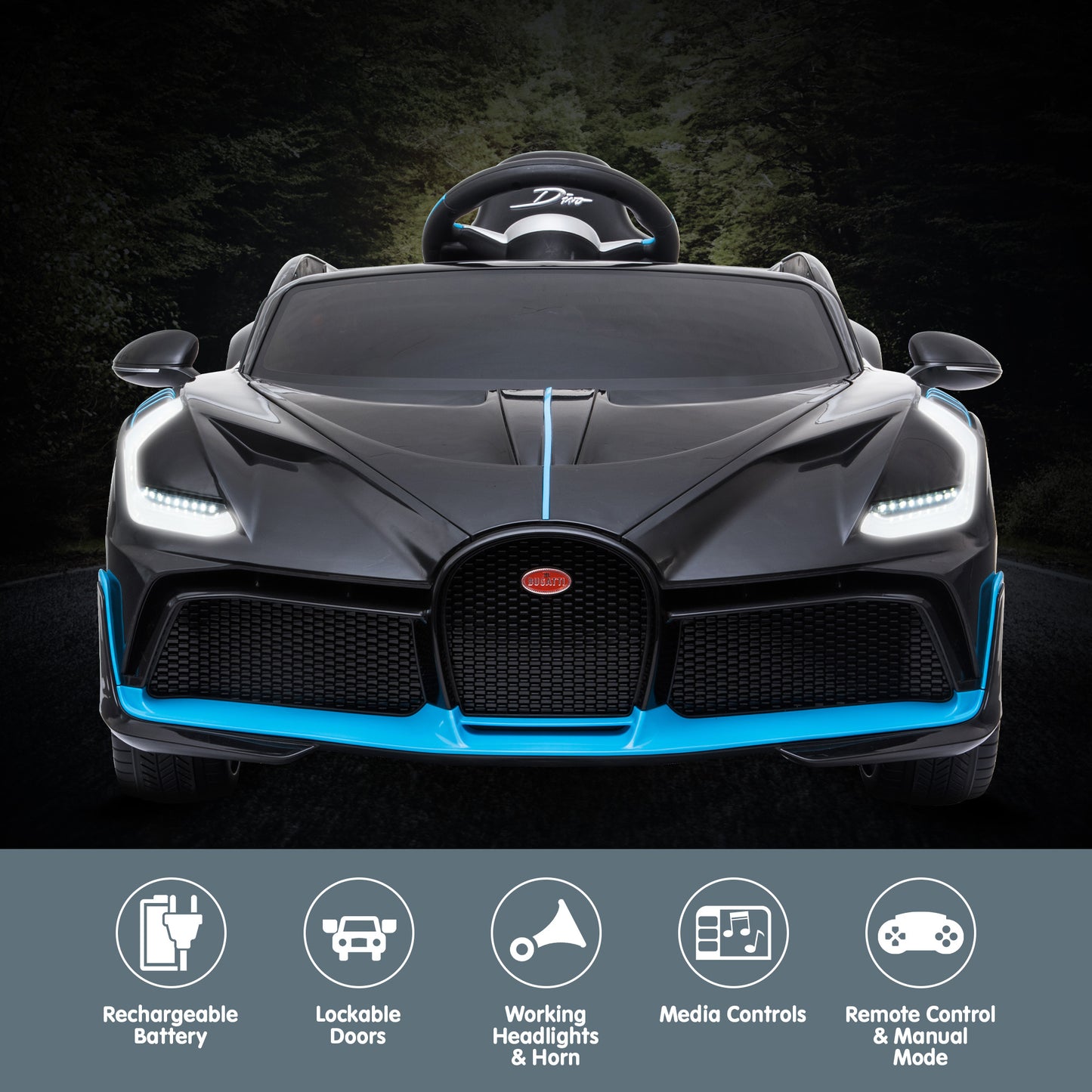 Kahuna Licensed Bugatti Divo Kids Electric Ride On Car - Black V240-CAR-BGT-338-BK