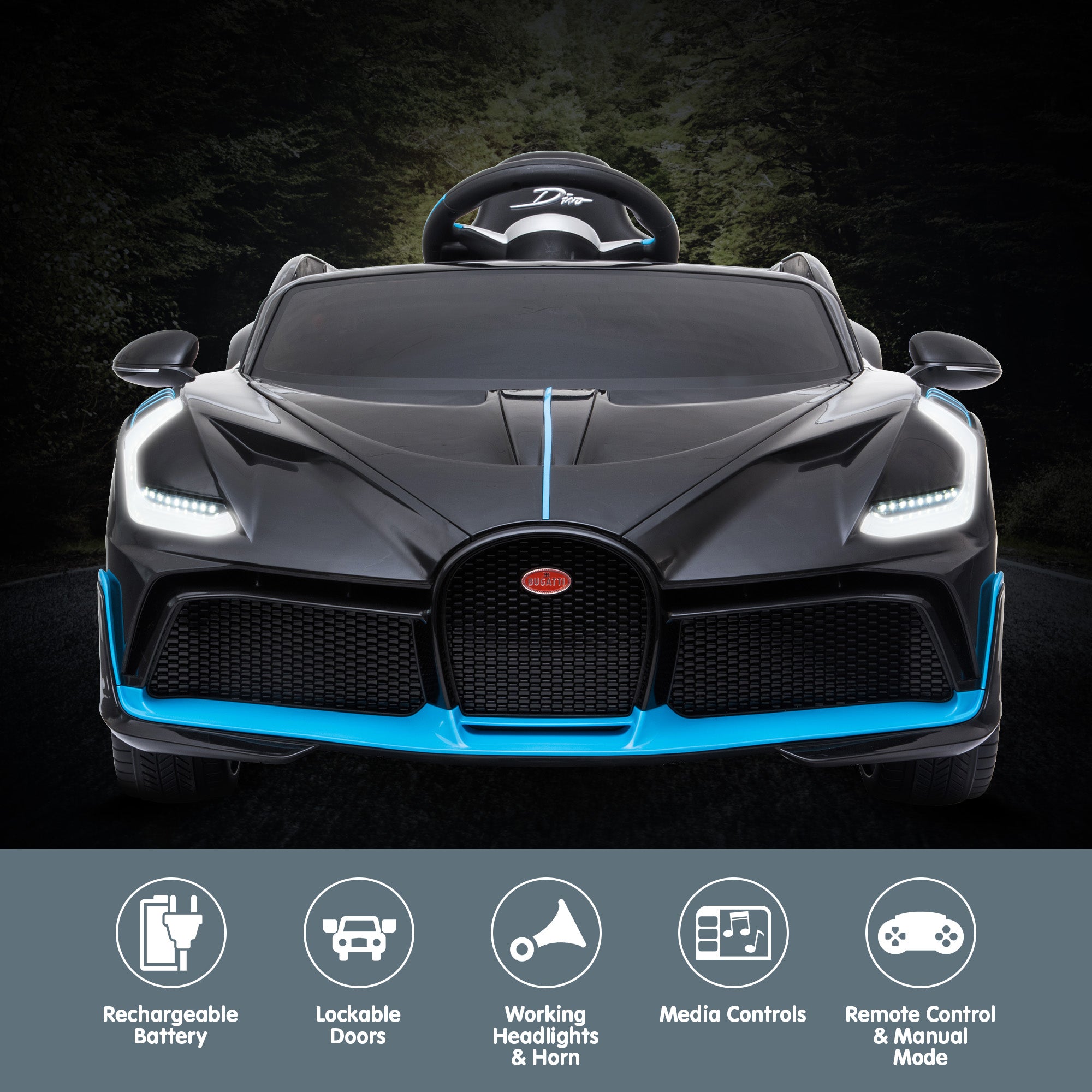 Kahuna Licensed Bugatti Divo Kids Electric Ride On Car - Black V240-CAR-BGT-338-BK