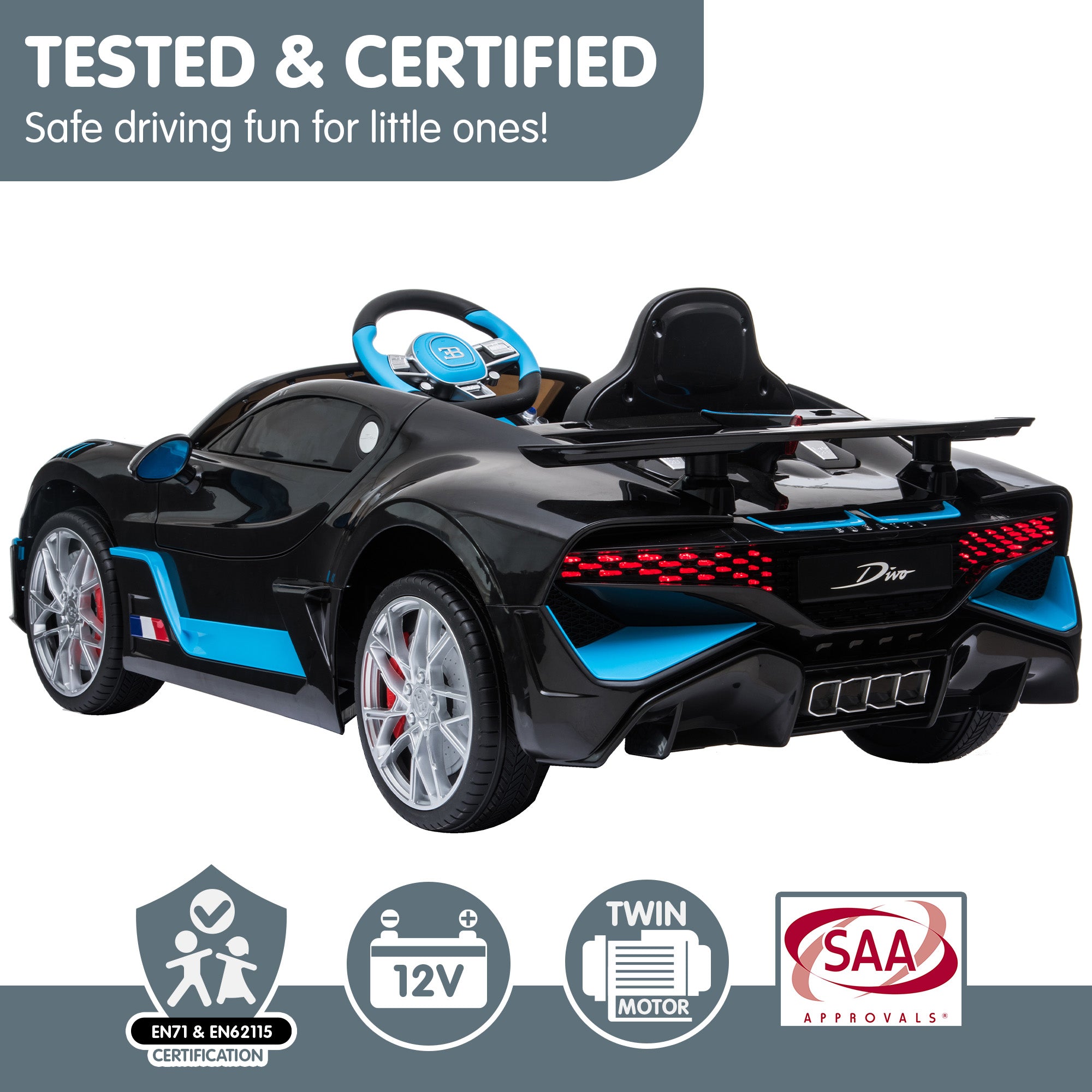 Kahuna Licensed Bugatti Divo Kids Electric Ride On Car - Black V240-CAR-BGT-338-BK