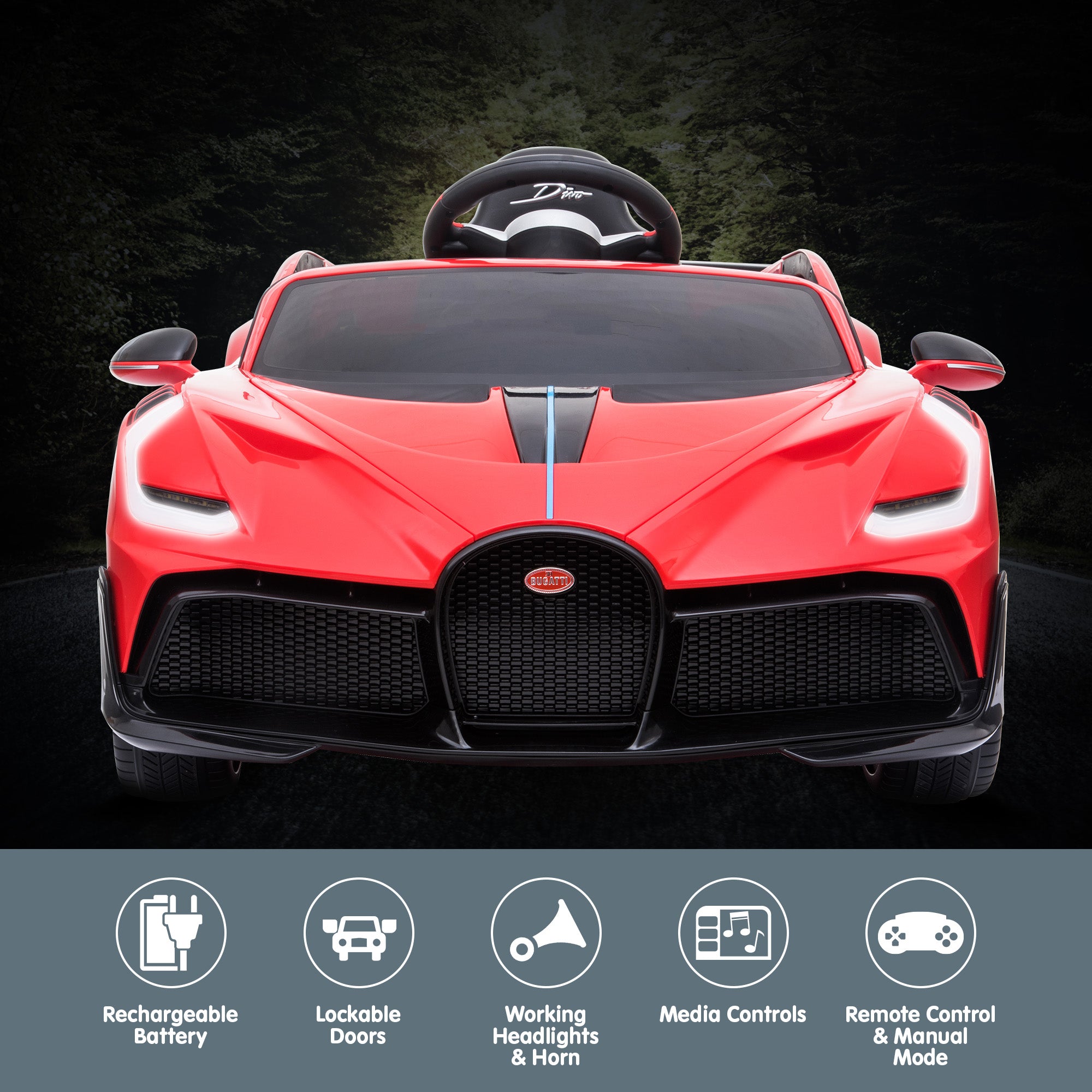 Kahuna Licensed Bugatti Divo Kids Electric Ride On Car - Red V240-CAR-BGT-338-RD