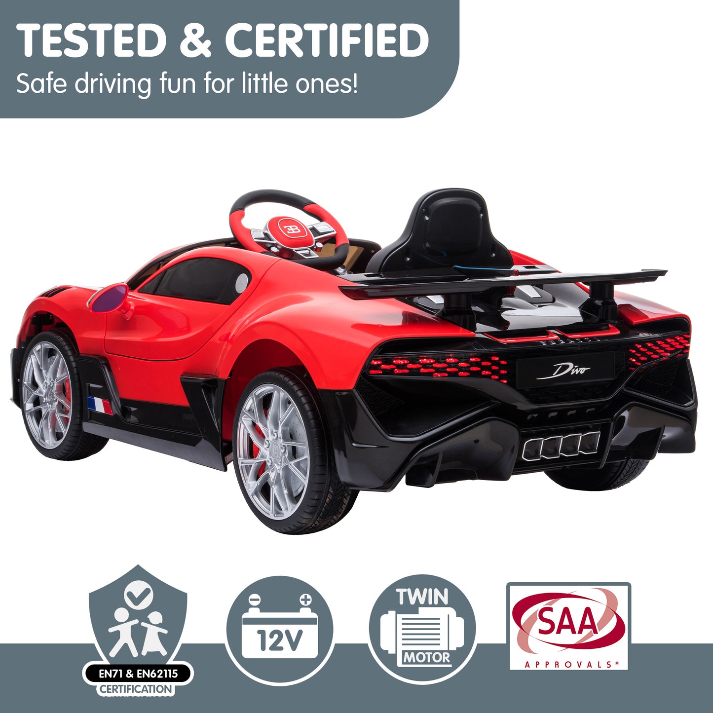 Kahuna Licensed Bugatti Divo Kids Electric Ride On Car - Red V240-CAR-BGT-338-RD