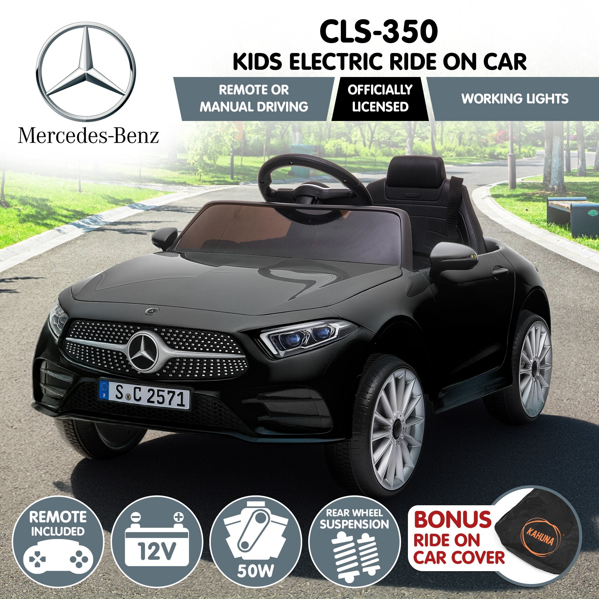 Kahuna Mercedes Benz CLS 350 Kids Electric Ride On Car with Remote Control - Black V240-CAR-CLS-350-BK