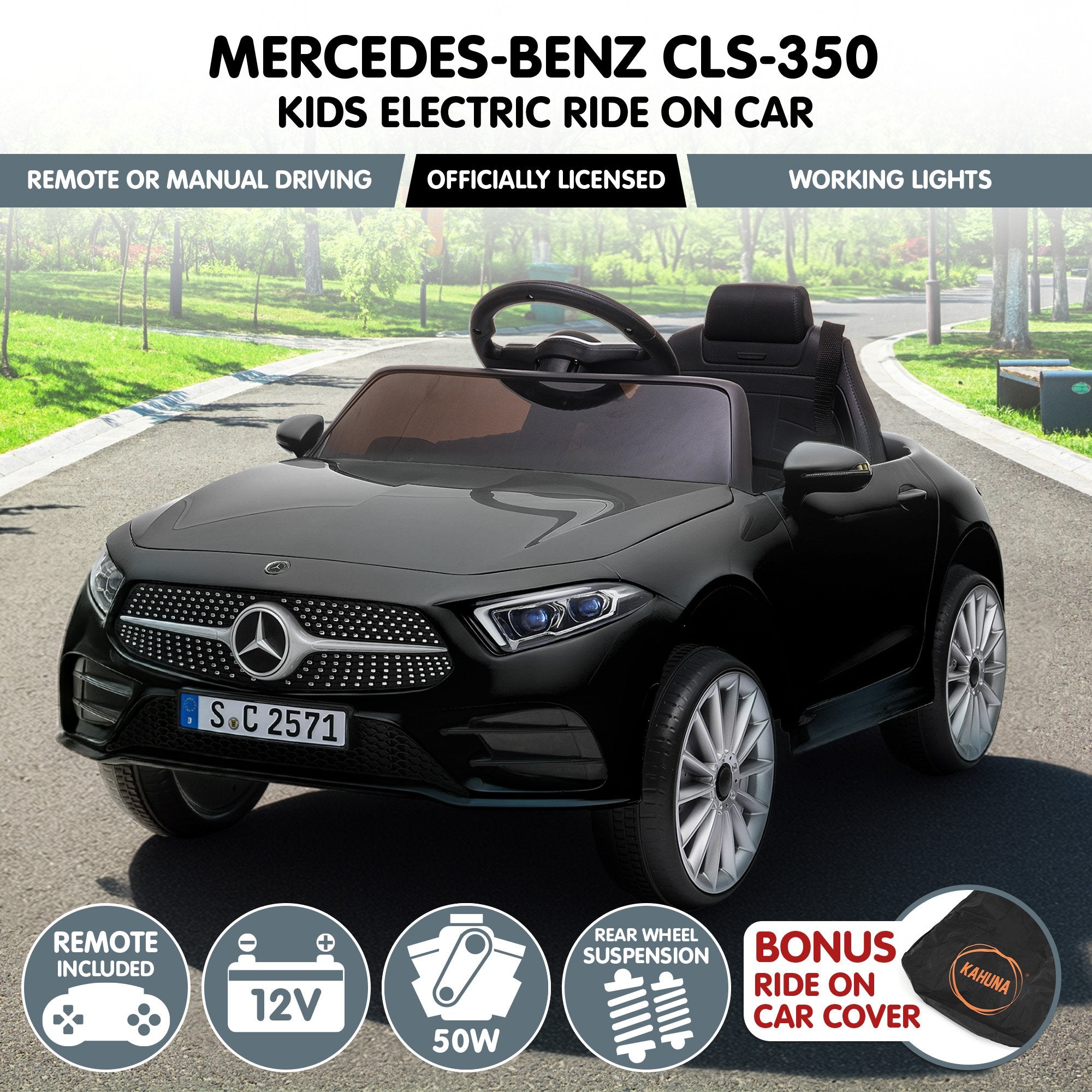 Kahuna Mercedes Benz CLS 350 Kids Electric Ride On Car with Remote Control - Black V240-CAR-CLS-350-BK