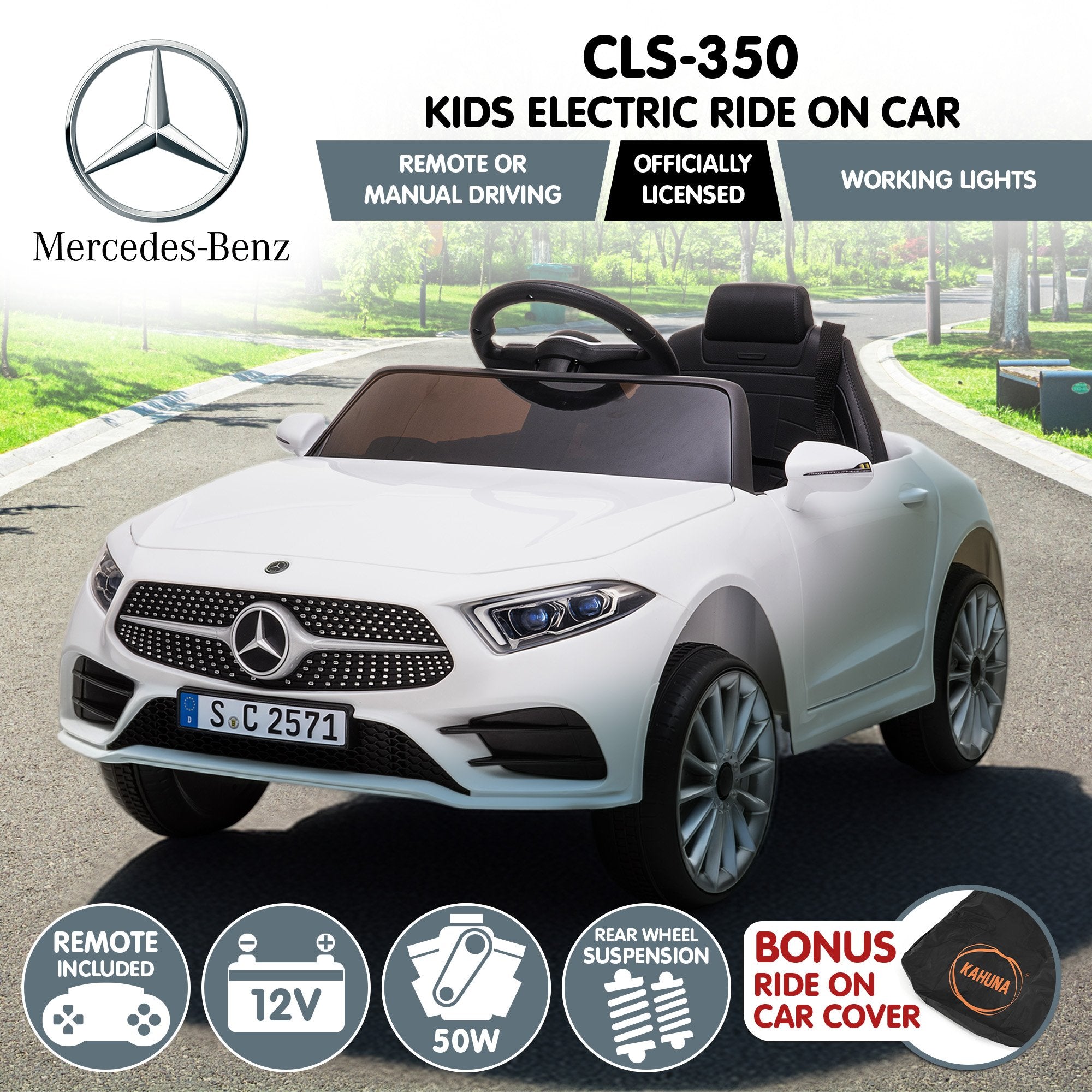 Kahuna Mercedes Benz CLS 350 Kids Electric Ride On Car with Remote Control - White V240-CAR-CLS-350-WH