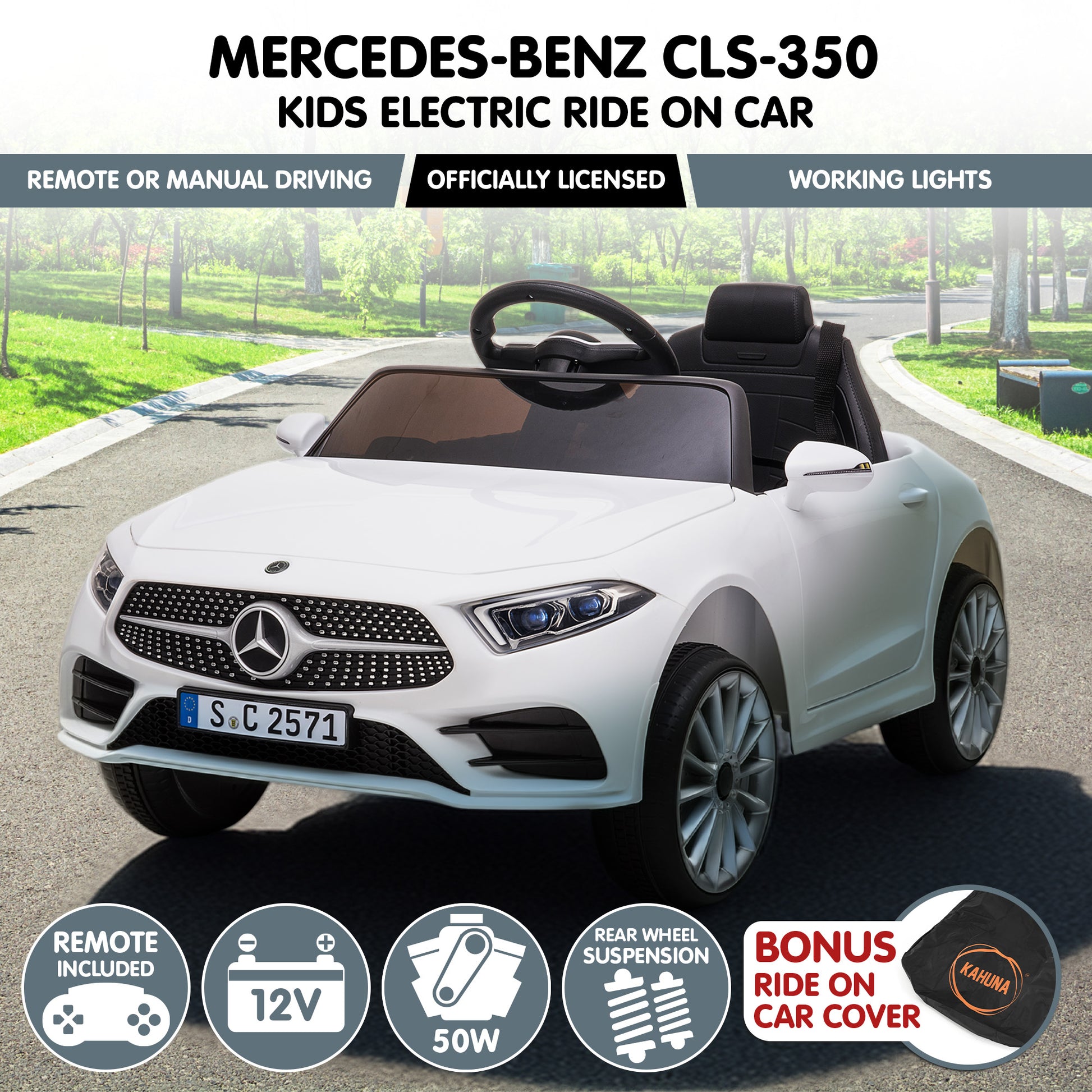 Kahuna Mercedes Benz CLS 350 Kids Electric Ride On Car with Remote Control - White V240-CAR-CLS-350-WH