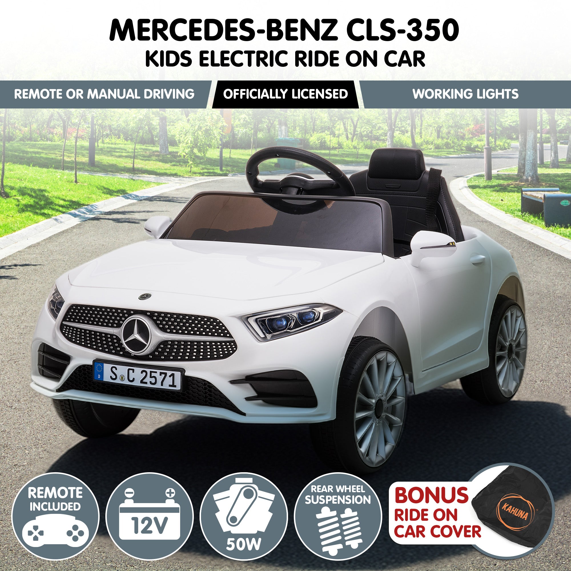 Kahuna Mercedes Benz CLS 350 Kids Electric Ride On Car with Remote Control - White V240-CAR-CLS-350-WH