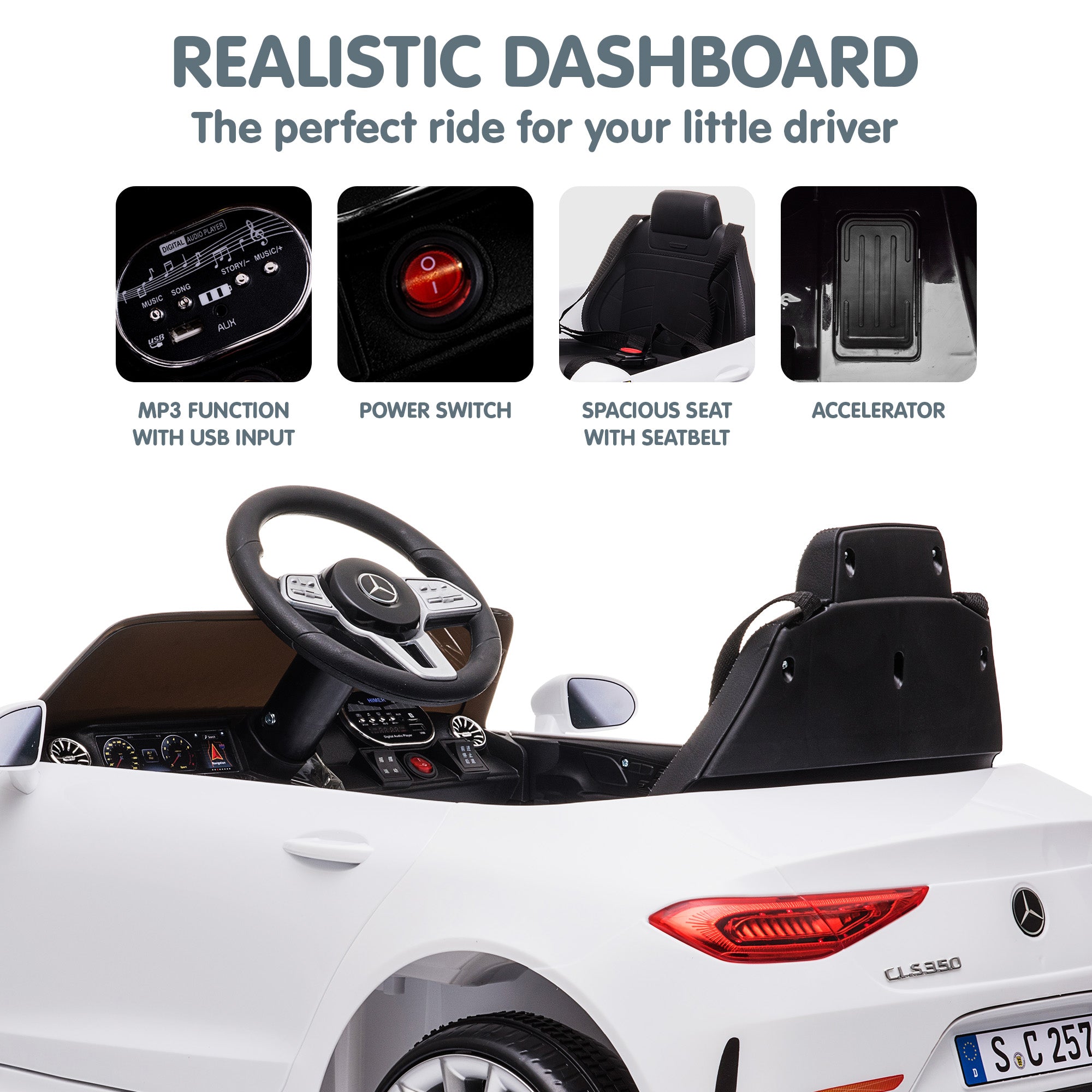 Kahuna Mercedes Benz CLS 350 Kids Electric Ride On Car with Remote Control - White V240-CAR-CLS-350-WH