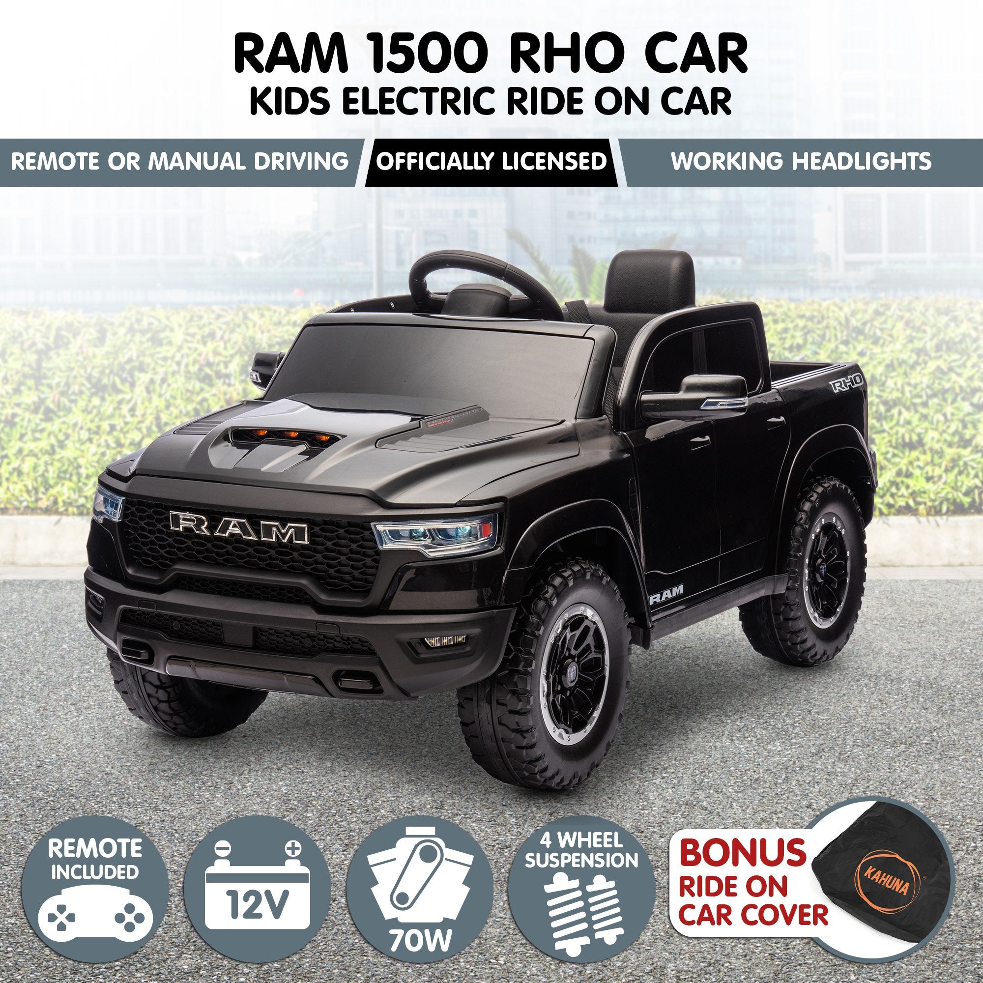 Kahuna Ram 1500 RHO Kids Electric Ride On Car with Remote Control V240-CAR-DDR-618-BK