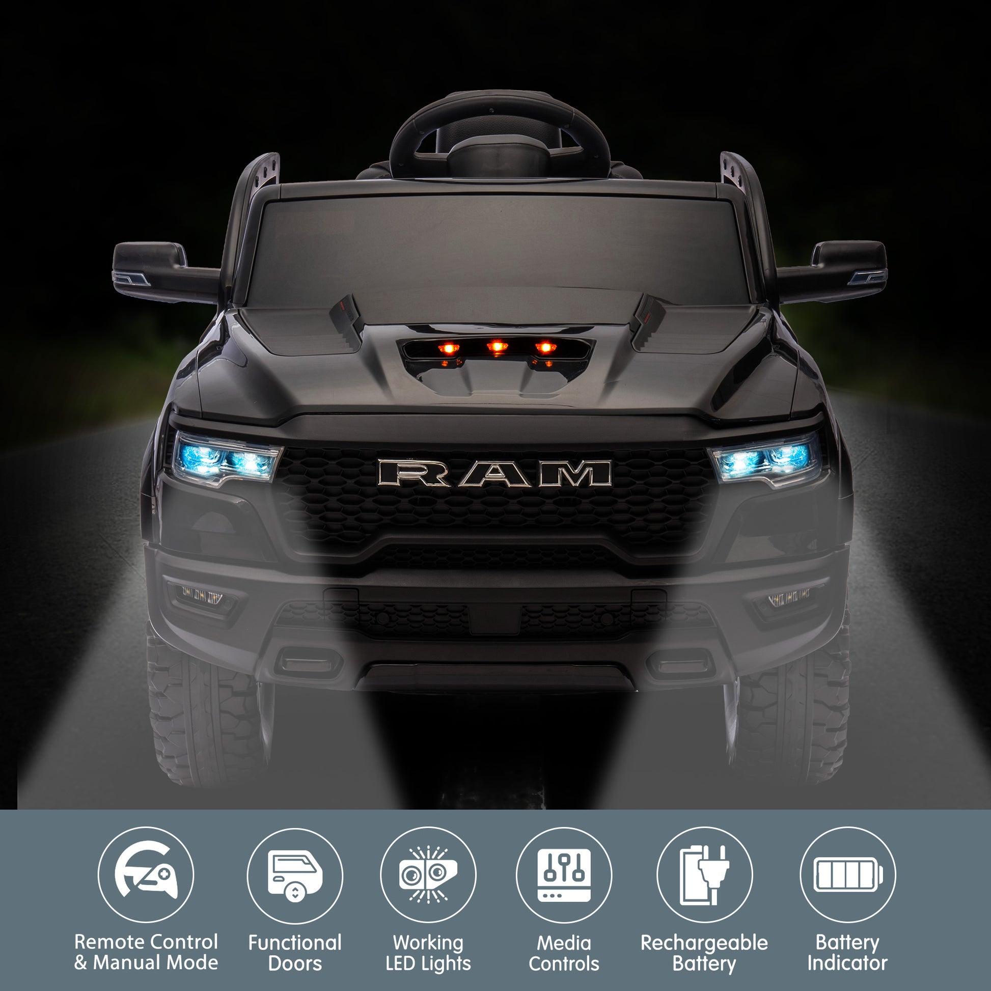 Kahuna Ram 1500 RHO Kids Electric Ride On Car with Remote Control V240-CAR-DDR-618-BK