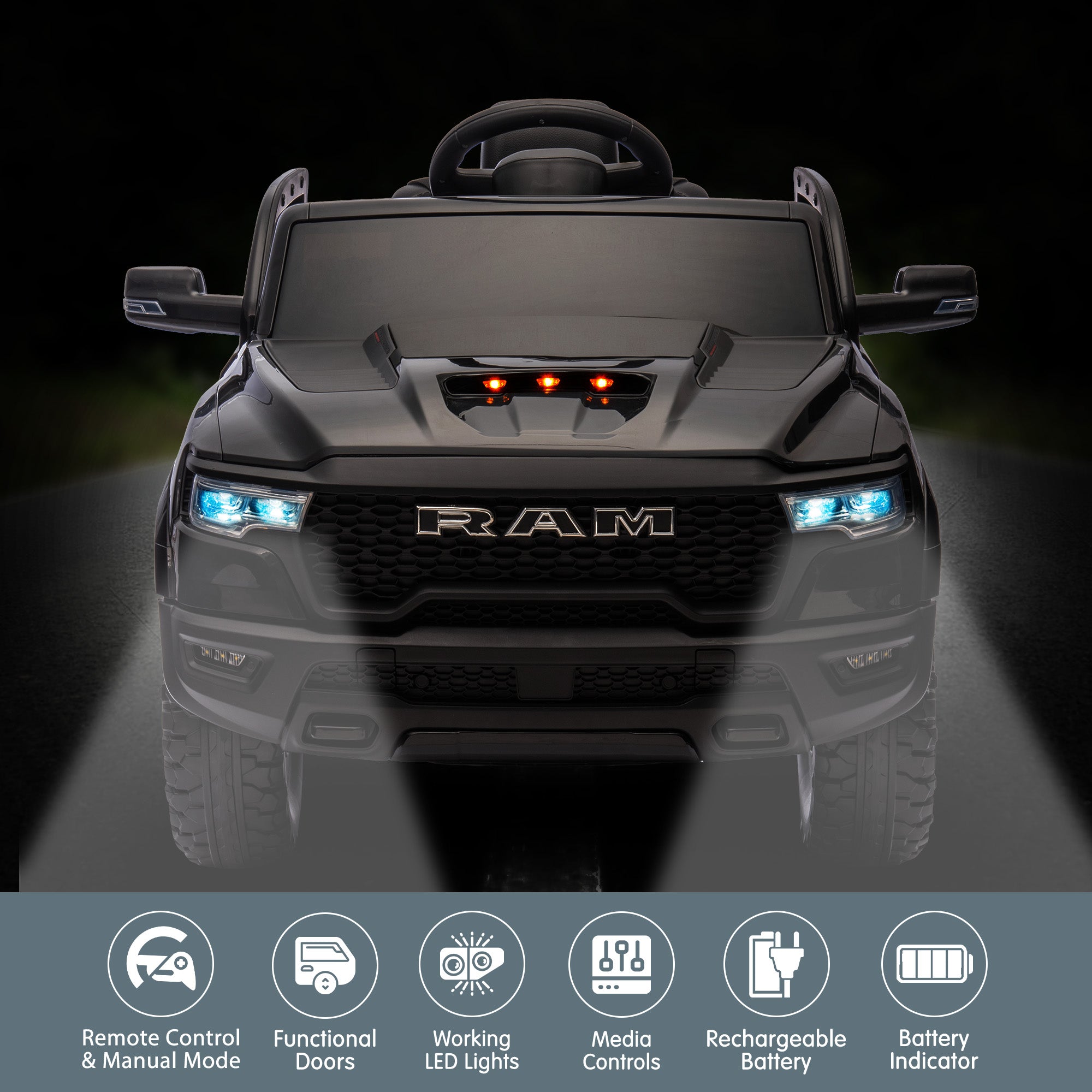 Kahuna Ram 1500 RHO Kids Electric Ride On Car with Remote Control V240-CAR-DDR-618-BK