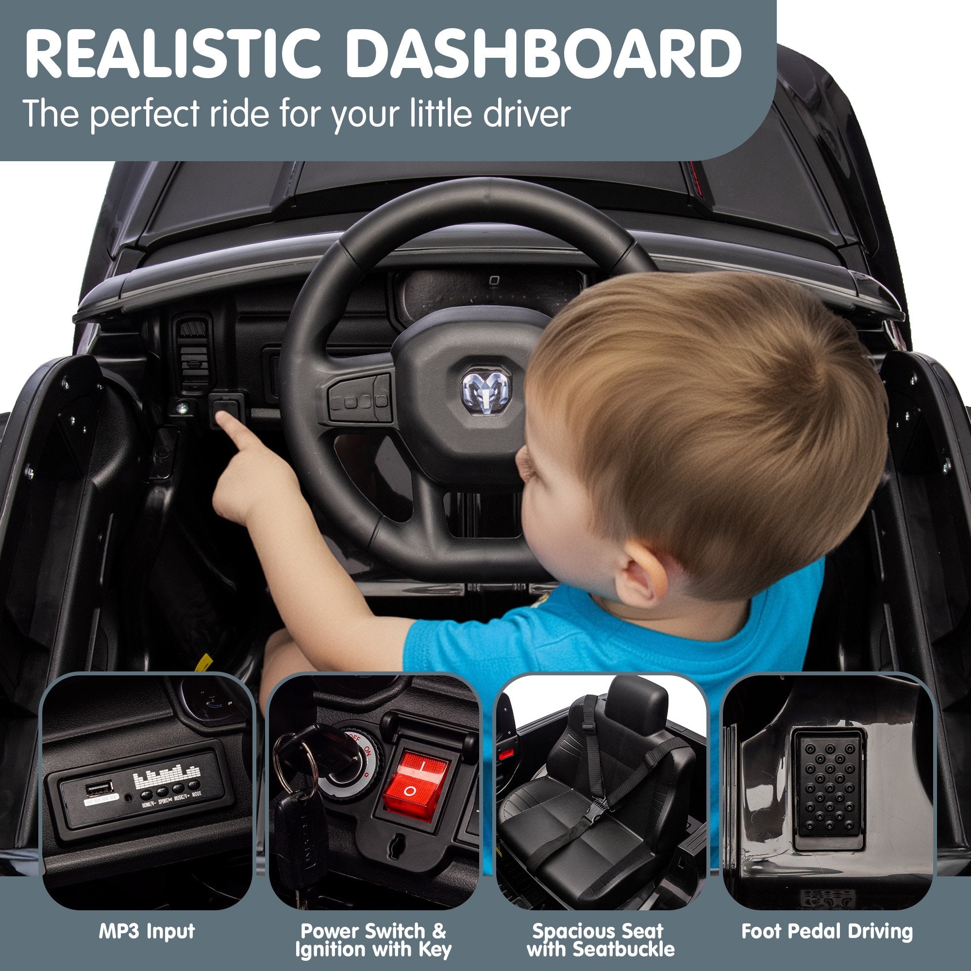 Kahuna Ram 1500 RHO Kids Electric Ride On Car with Remote Control V240-CAR-DDR-618-BK
