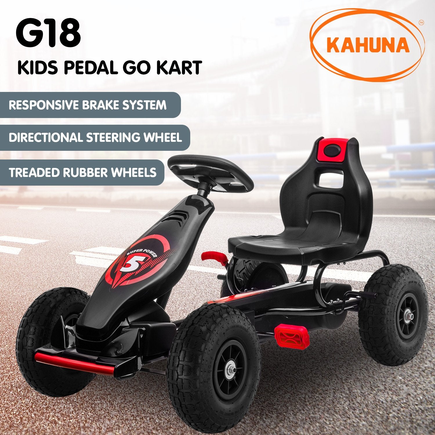 Kahuna G18 Kids Ride On Pedal Powered Go Kart Racing Style - Red V240-CAR-G18-RD