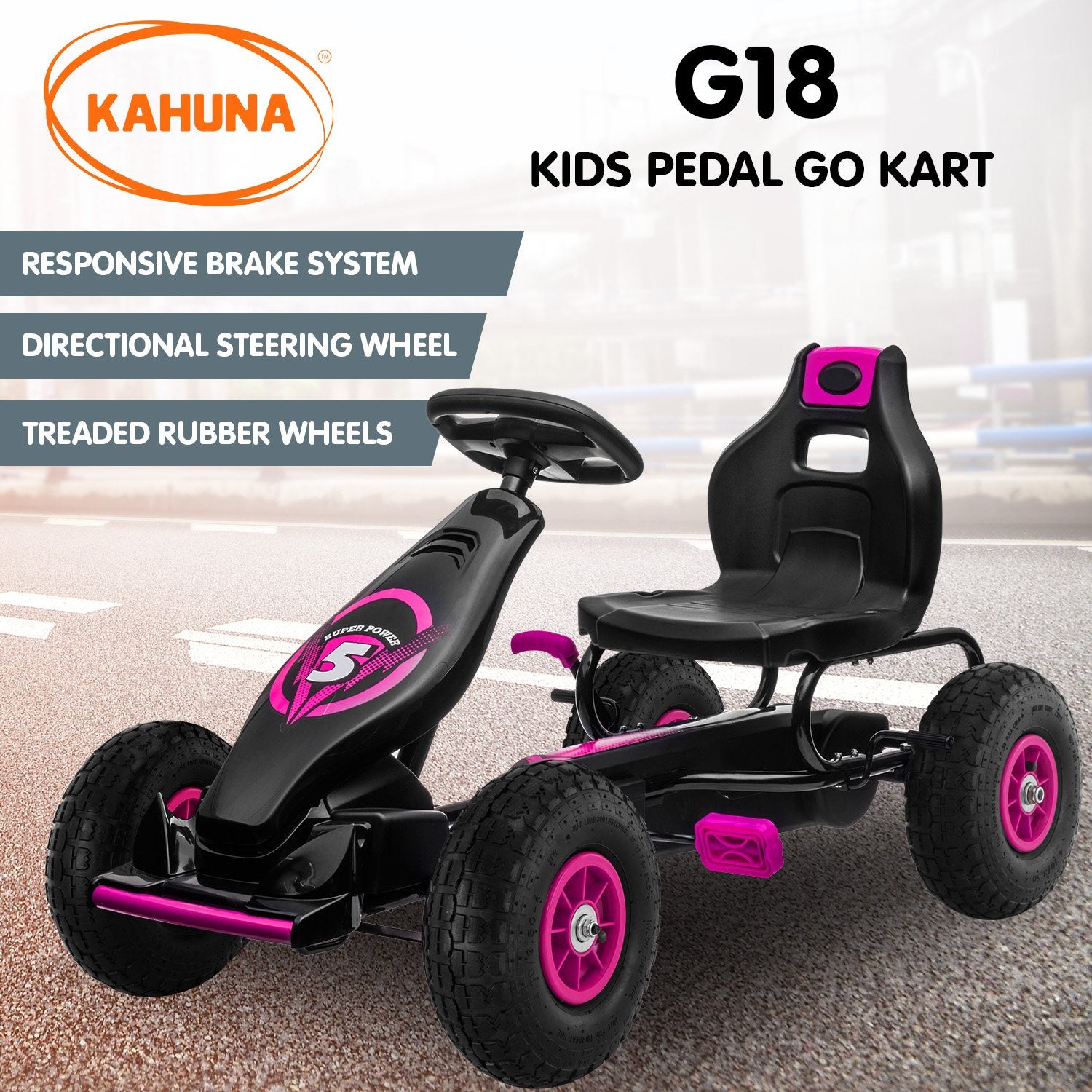 Kahuna G18 Kids Ride On Pedal Go Kart - Rose Pink V240-CAR-G18-RPK
