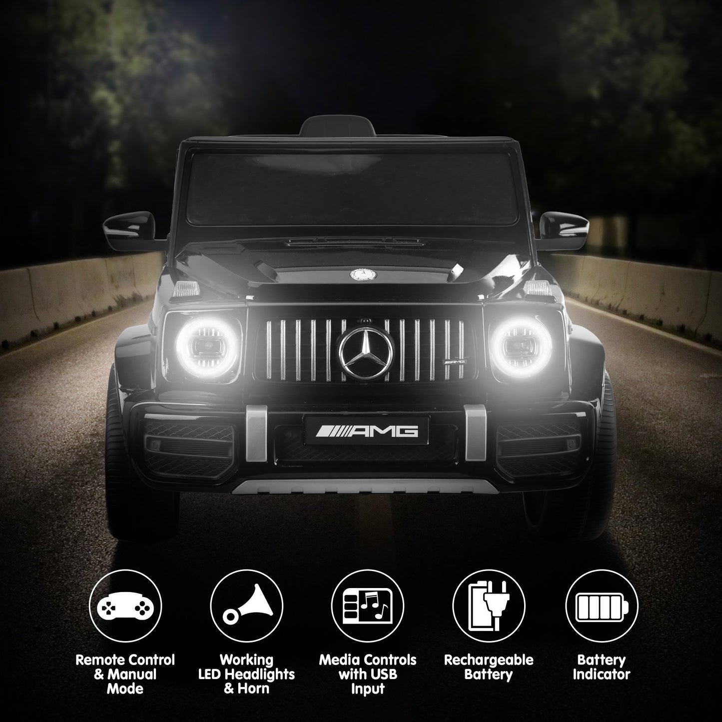 Kahuna Mercedes Benz AMG Licensed G63 Kids Electric Ride On Car Remote Control Dual 25W Motors Music Player V240-CAR-G63-S306-BK