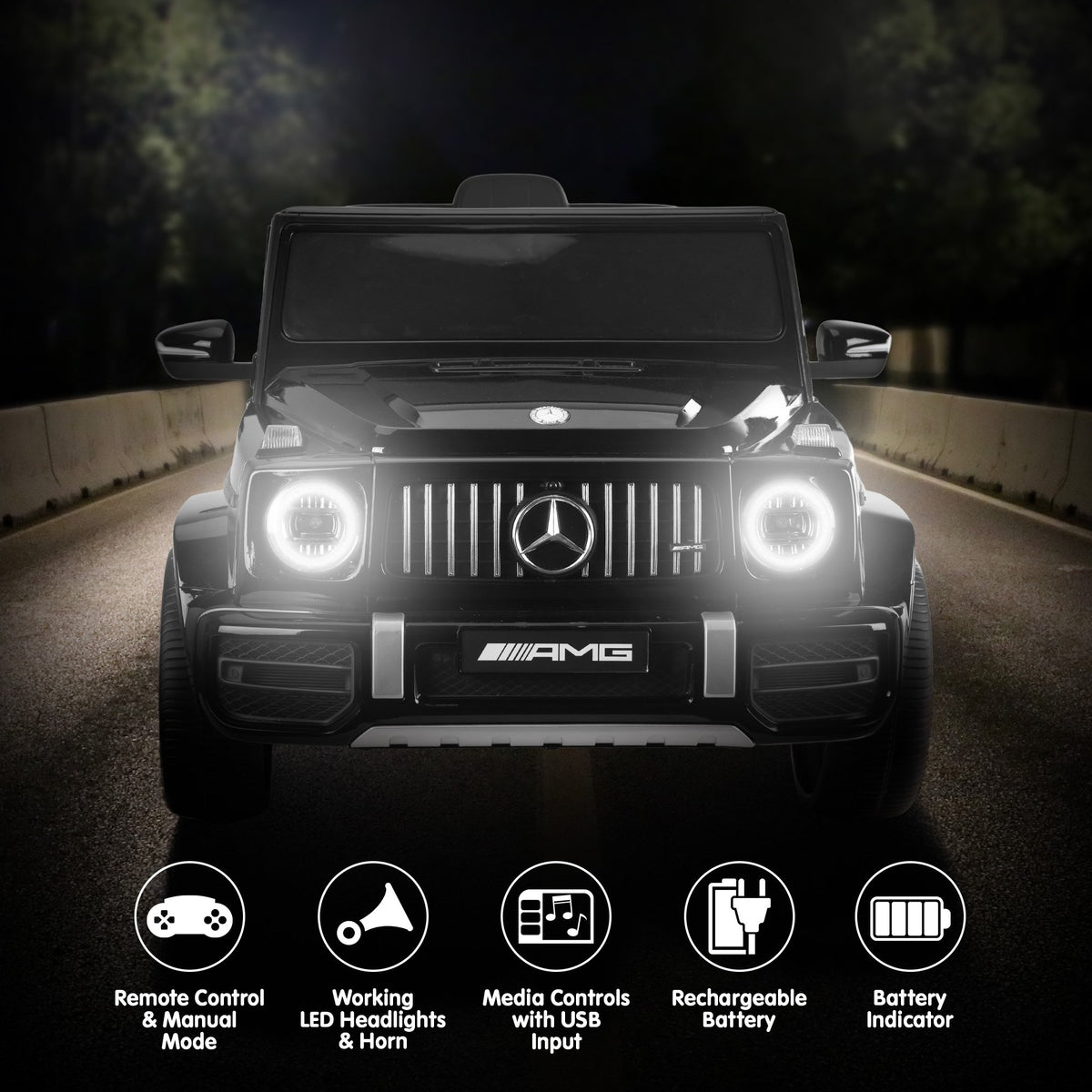 Kahuna Mercedes Benz AMG Licensed G63 Kids Electric Ride On Car Remote Control Dual 25W Motors Music Player V240-CAR-G63-S306-BK