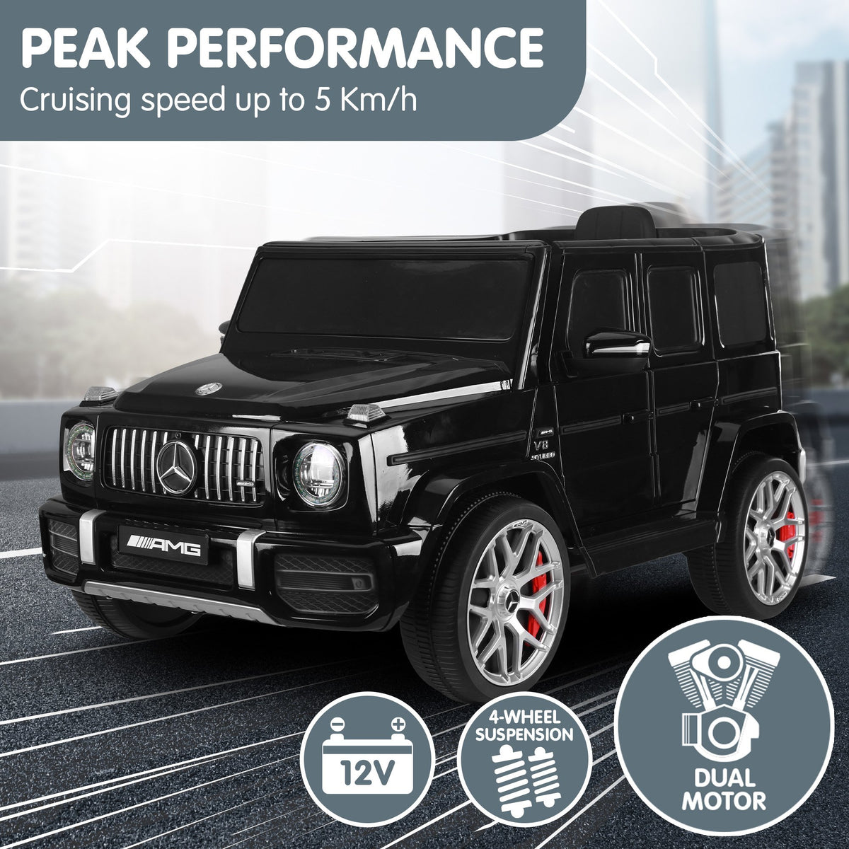 Kahuna Mercedes Benz AMG Licensed G63 Kids Electric Ride On Car Remote Control Dual 25W Motors Music Player V240-CAR-G63-S306-BK