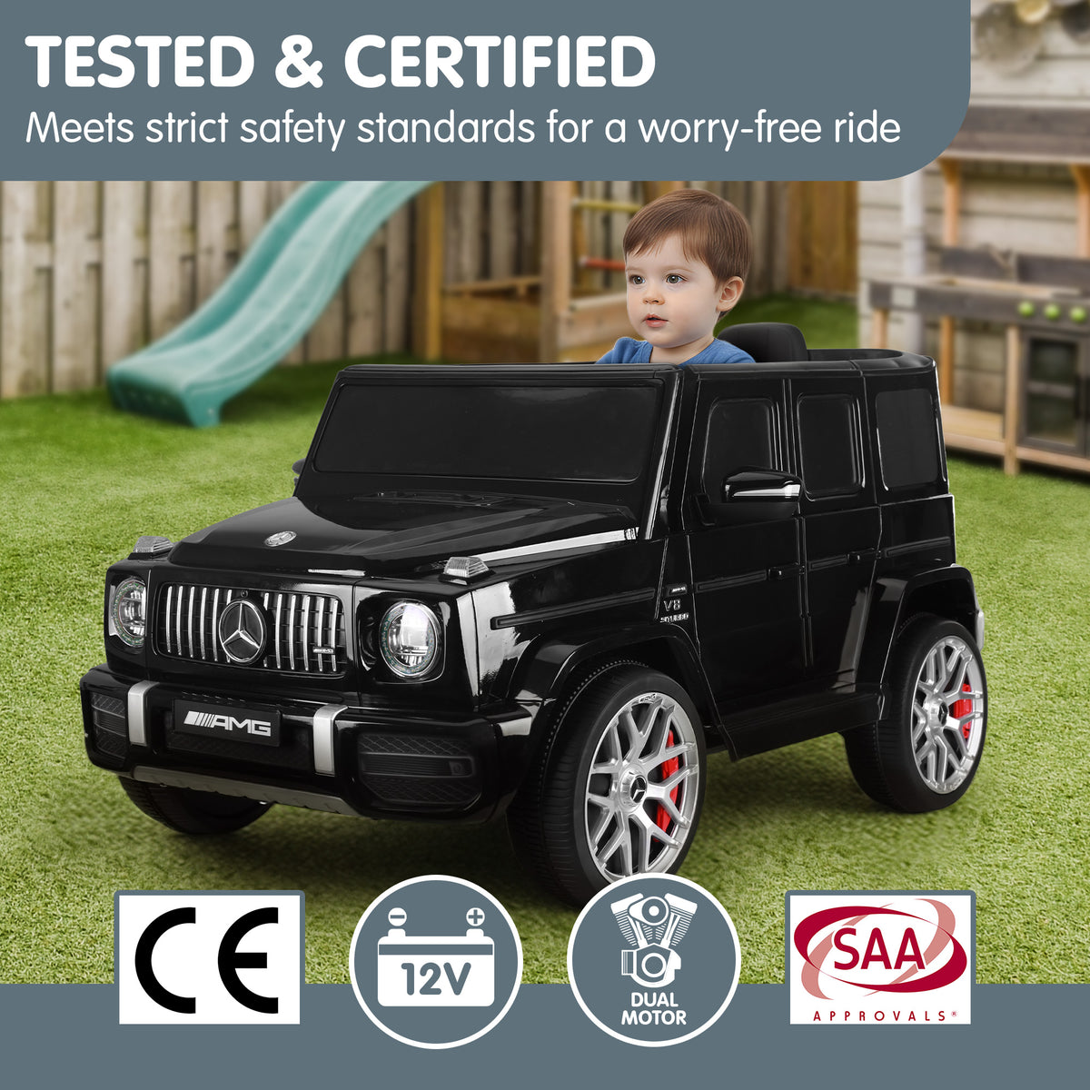 Kahuna Mercedes Benz AMG Licensed G63 Kids Electric Ride On Car Remote Control Dual 25W Motors Music Player V240-CAR-G63-S306-BK