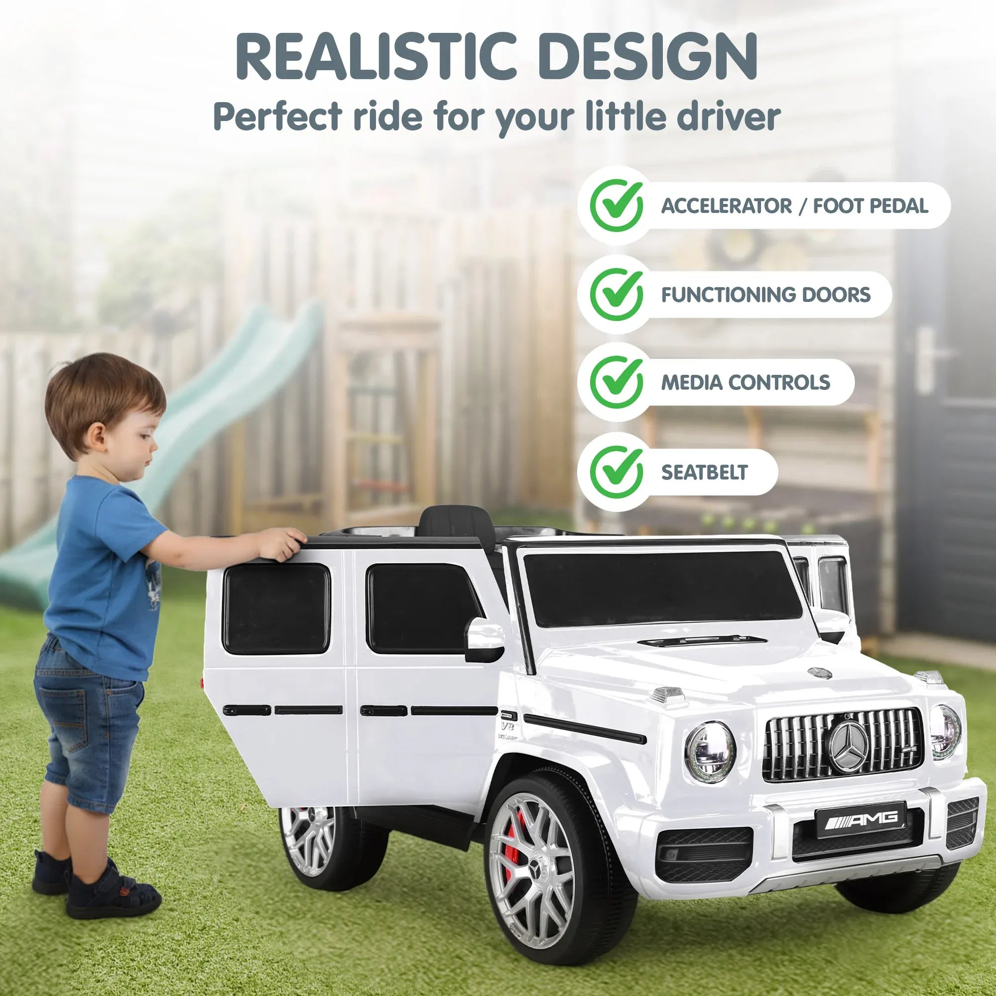 Kahuna Mercedes Benz AMG G63 Kids Electric Ride On Car w/ Remote Control - White V240-CAR-G63-S306-WH