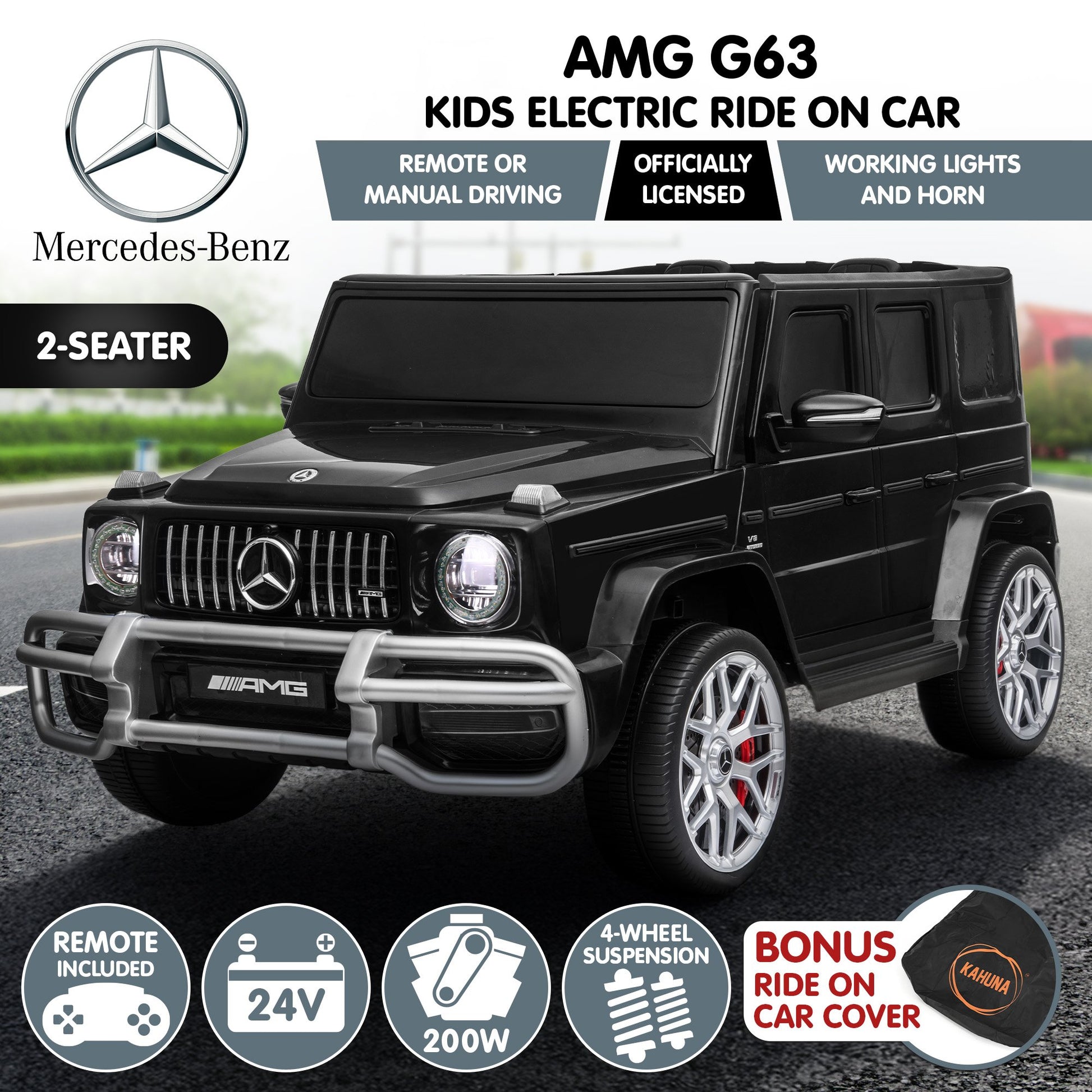 Kahuna Mercedes Benz AMG G63 Kids Electric Two Seater Ride On Car with Remote Control V240-CAR-G63-S307-BK