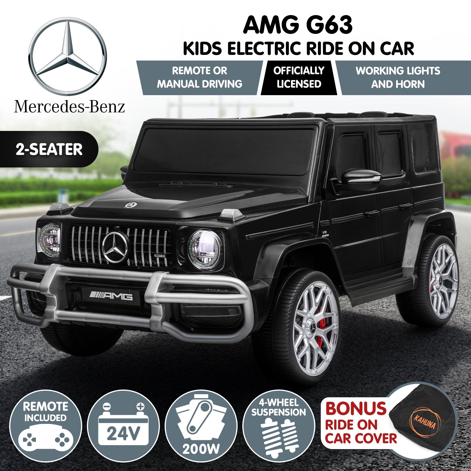 Kahuna Mercedes Benz AMG G63 Kids Electric Two Seater Ride On Car with Remote Control V240-CAR-G63-S307-BK