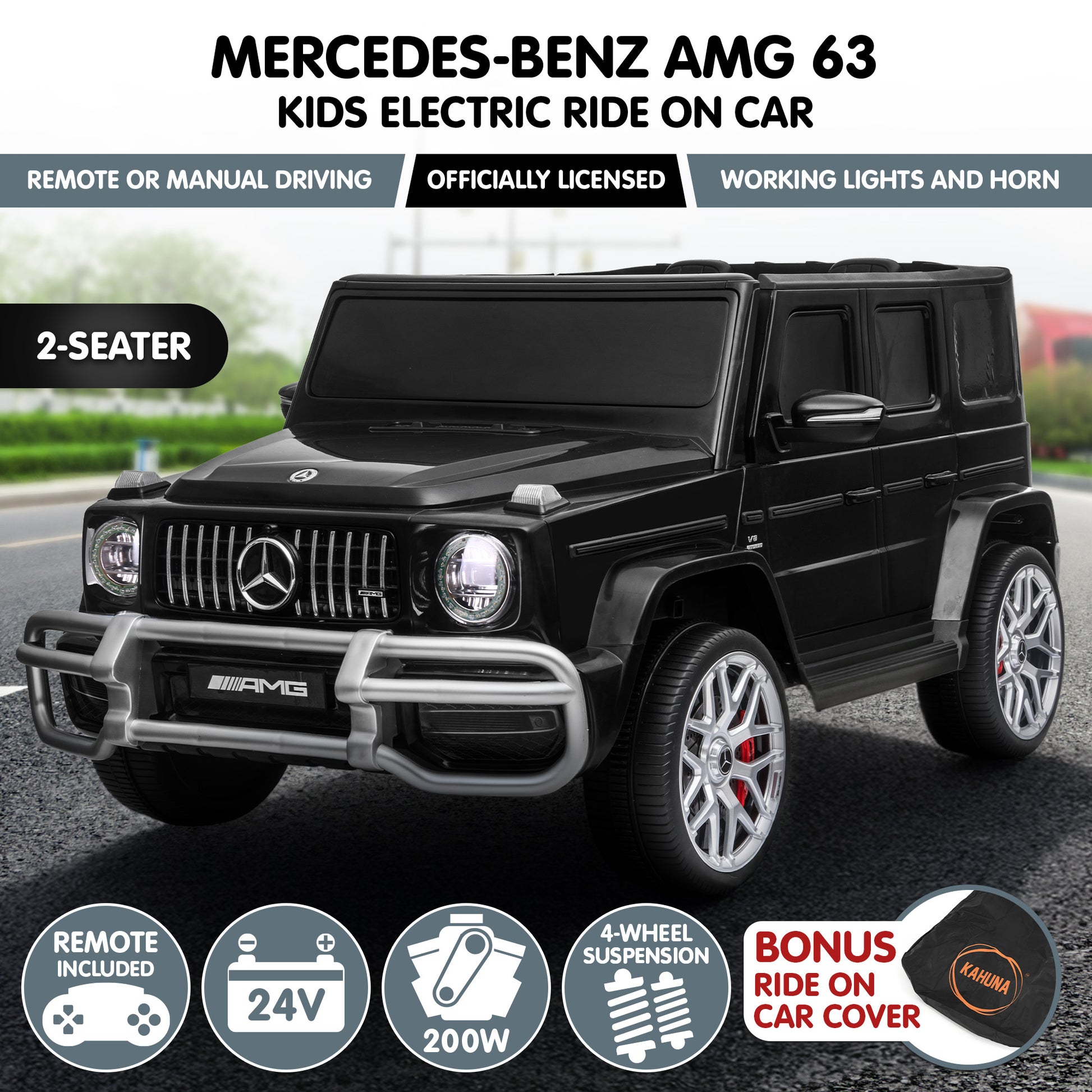 Kahuna Mercedes Benz AMG G63 Kids Electric Two Seater Ride On Car with Remote Control V240-CAR-G63-S307-BK