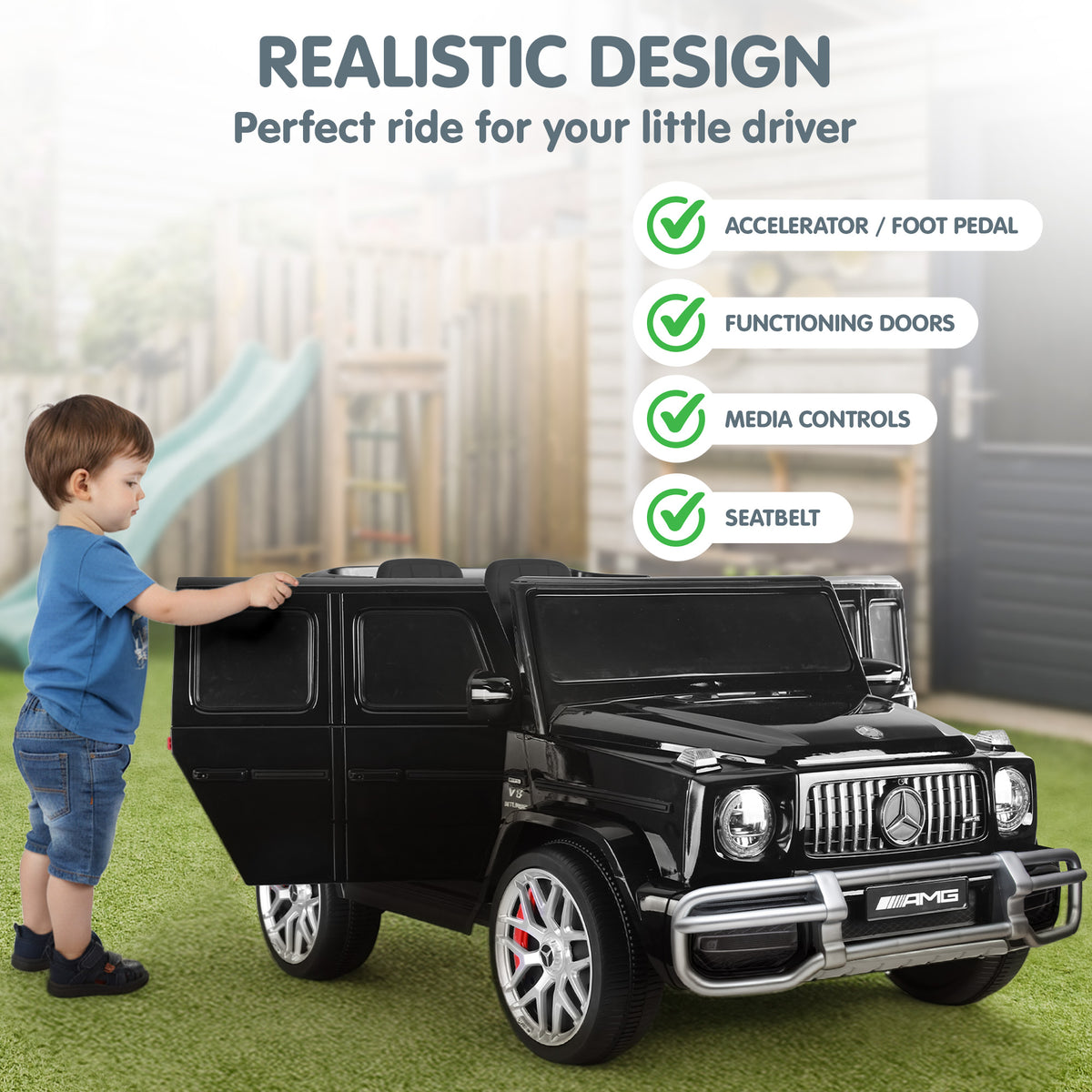 Kahuna Mercedes Benz AMG G63 Kids Electric Two Seater Ride On Car with Remote Control V240-CAR-G63-S307-BK